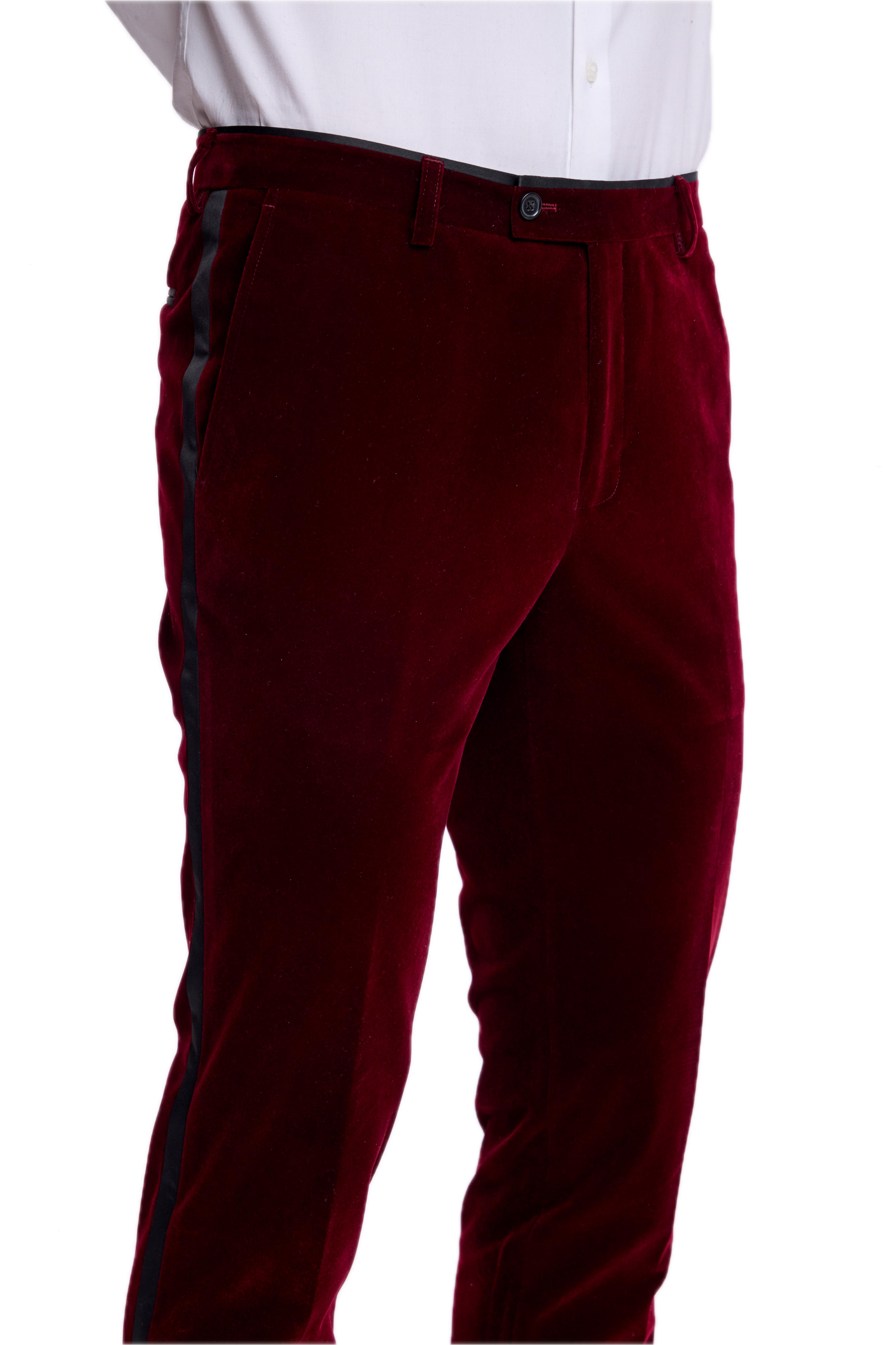 Sloane Stretch Tux Pants - slim - Burgundy Velvet