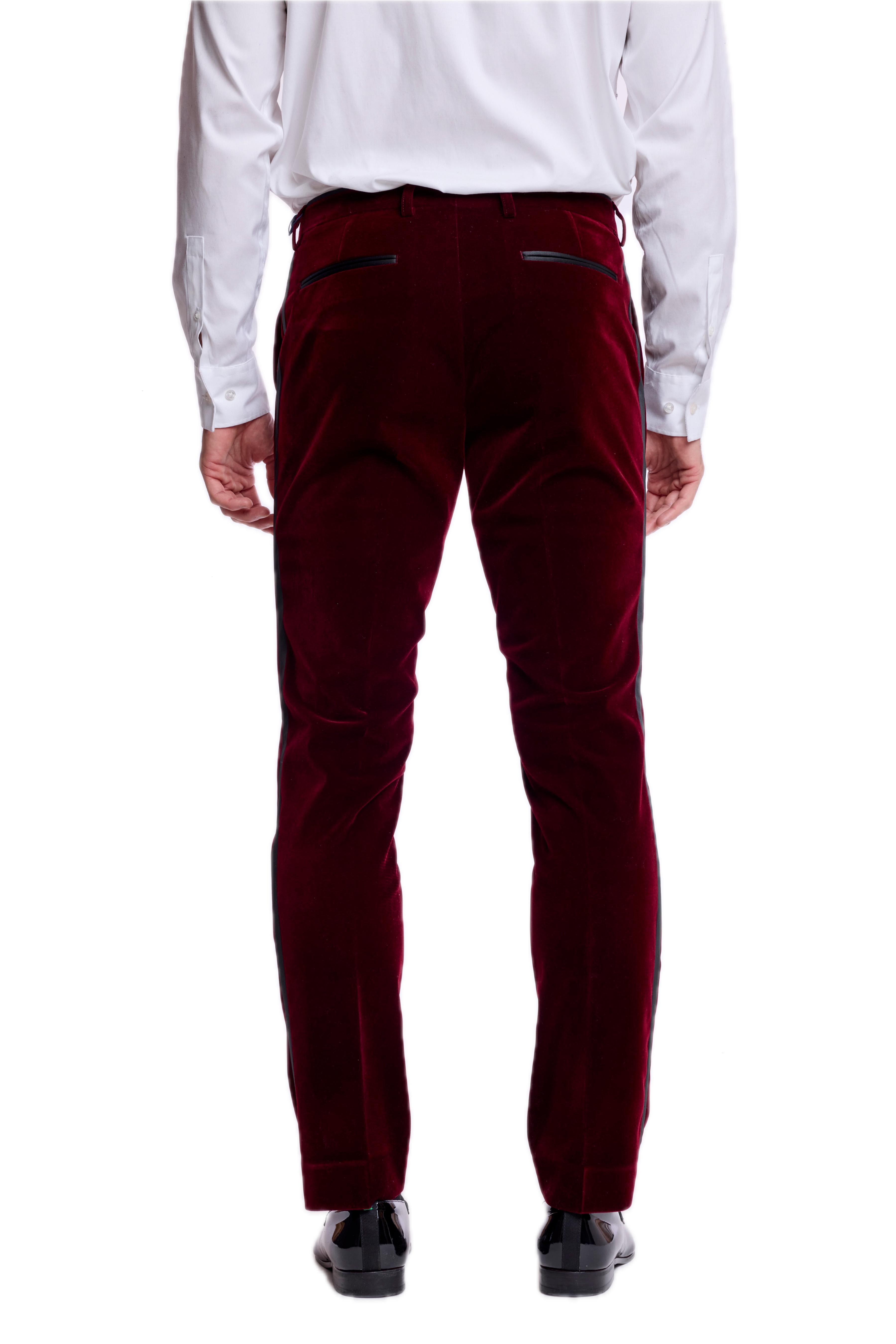 Sloane Stretch Tux Pants - slim - Burgundy Velvet