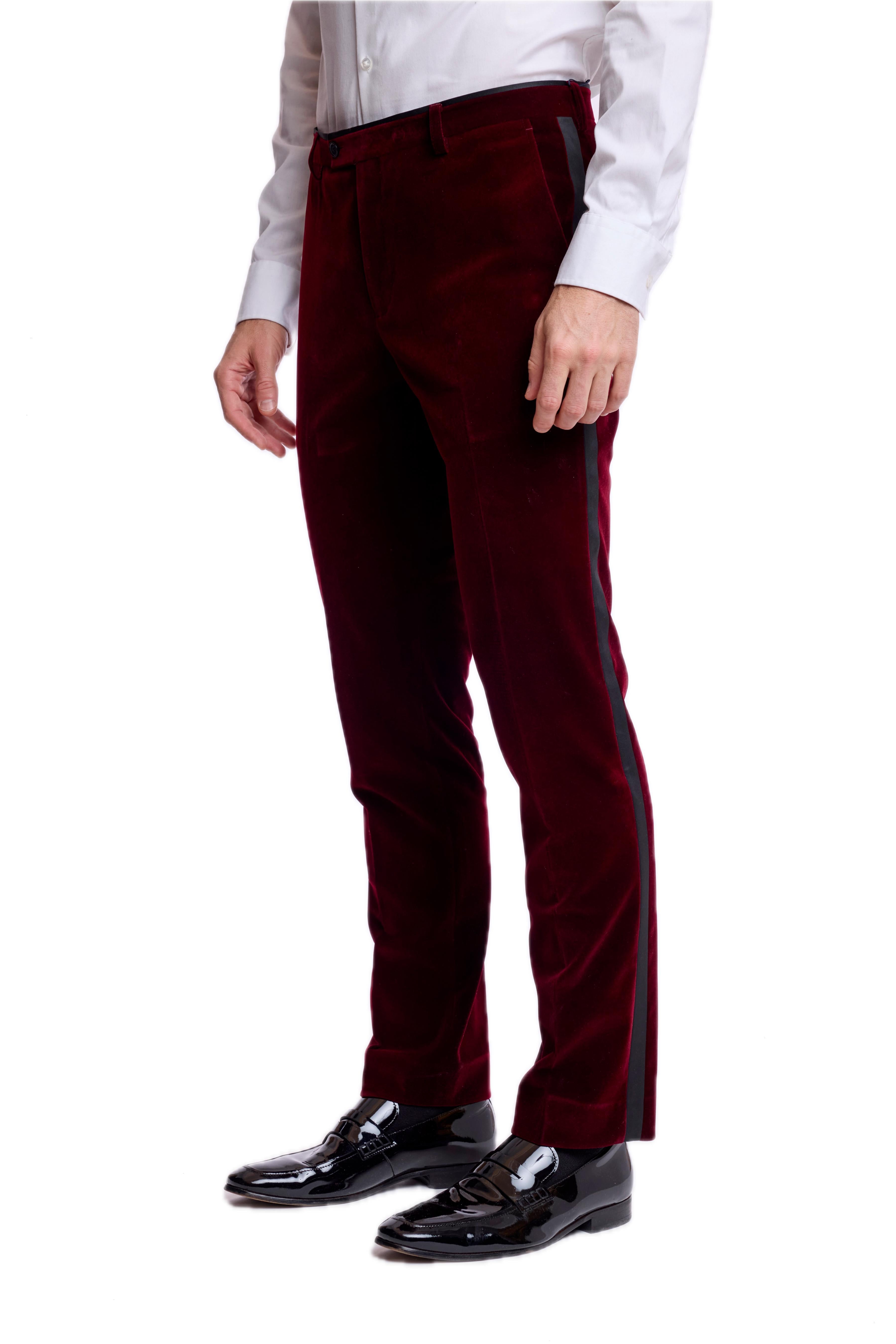 Sloane Stretch Tux Pants - slim - Burgundy Velvet