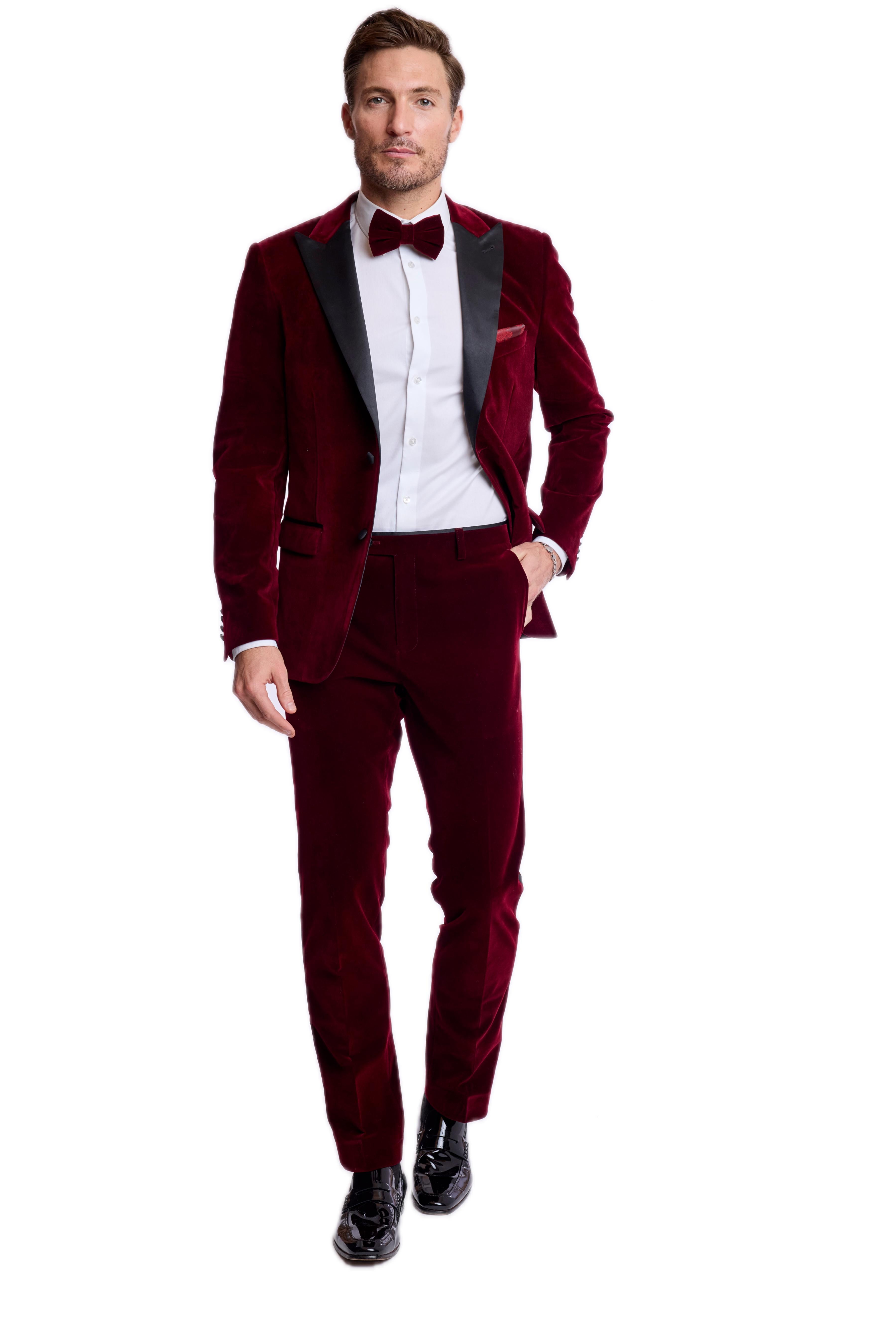 Sloane Stretch Tux Pants - slim - Burgundy Velvet