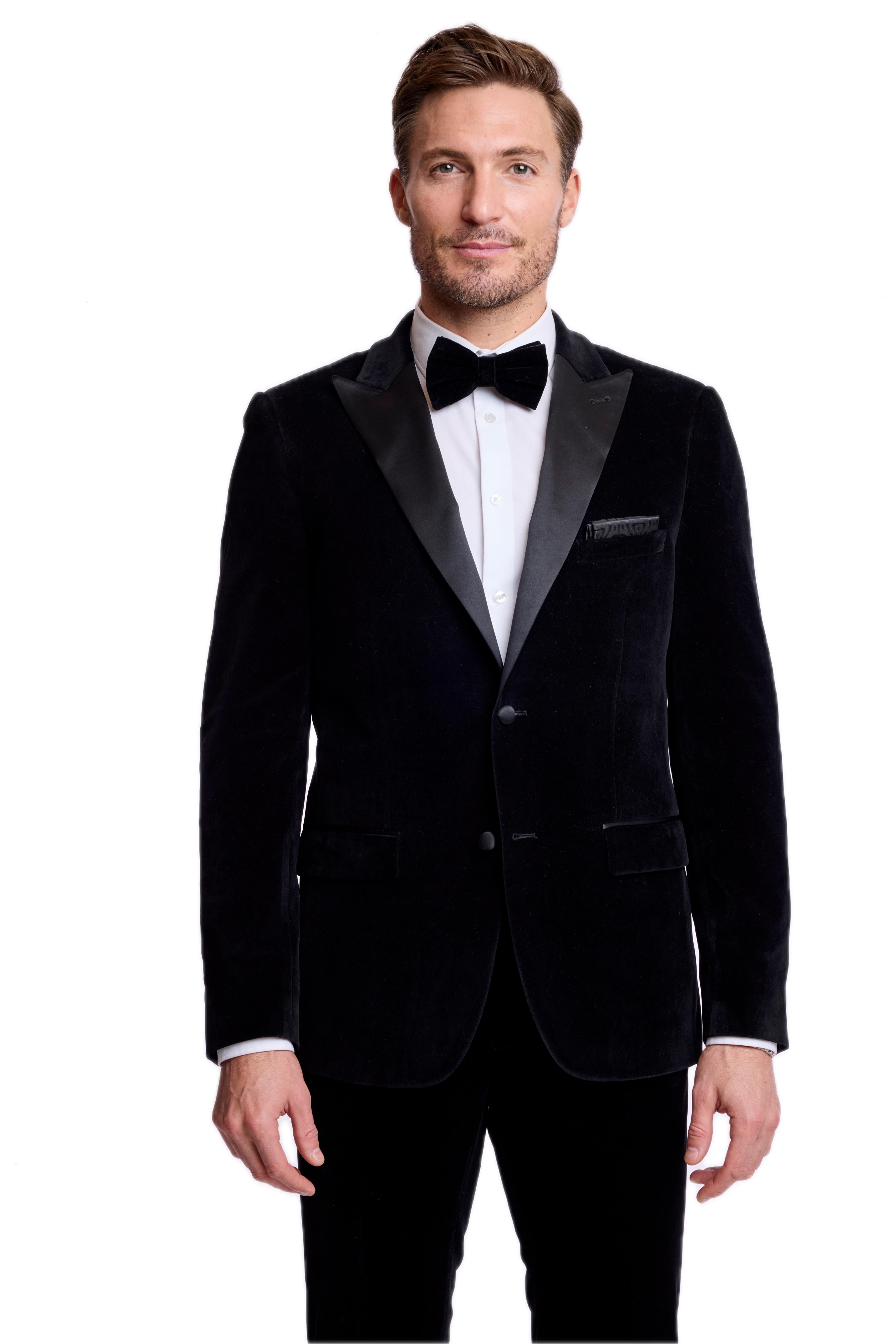 Kyle Big Peak Tux Jacket - slim - Jet Black Velvet