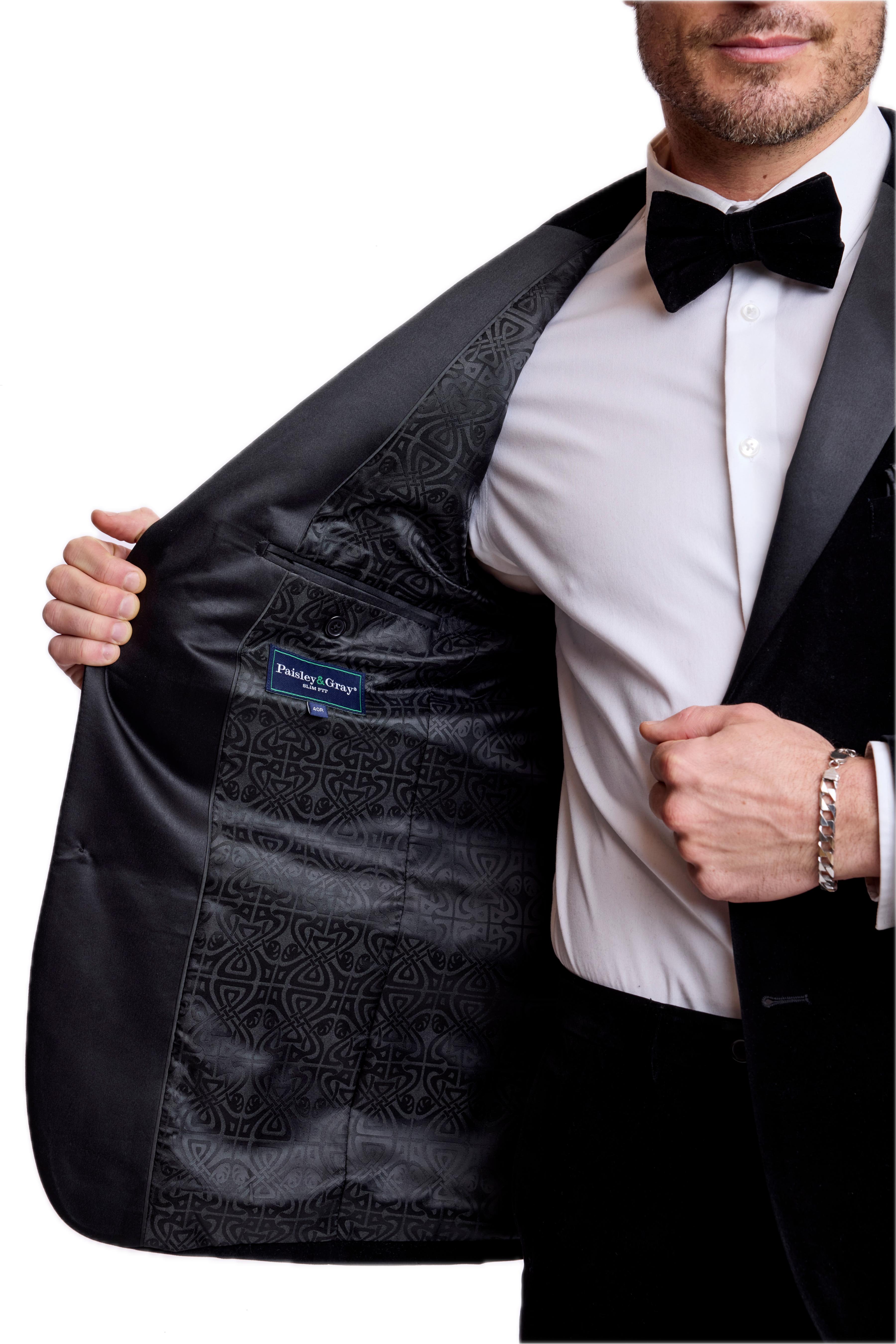 Kyle Big Peak Tux Jacket - slim - Jet Black Velvet