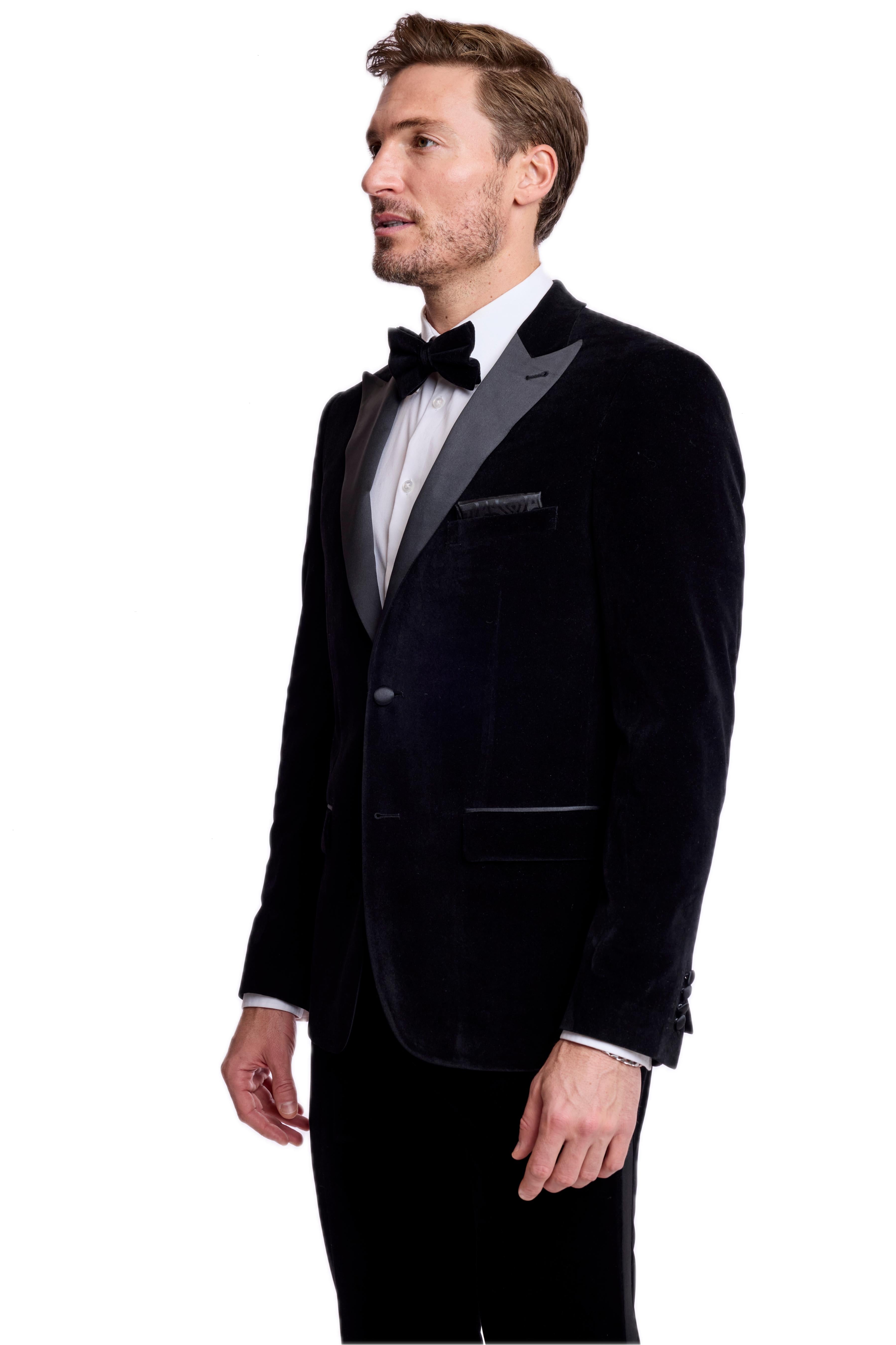 Kyle Big Peak Tux Jacket - slim - Jet Black Velvet