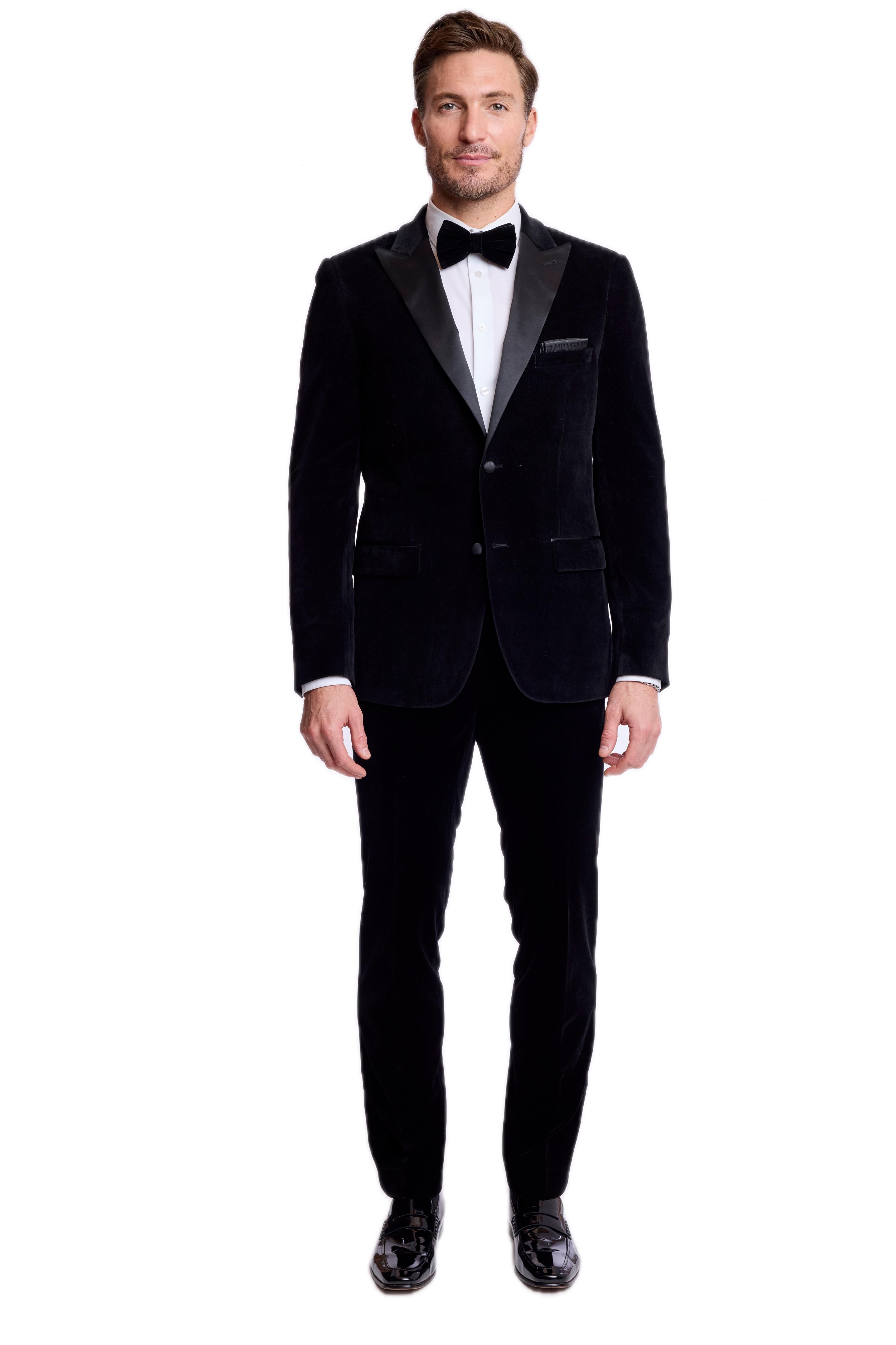 Kyle Big Peak Tux Jacket - slim - Jet Black Velvet