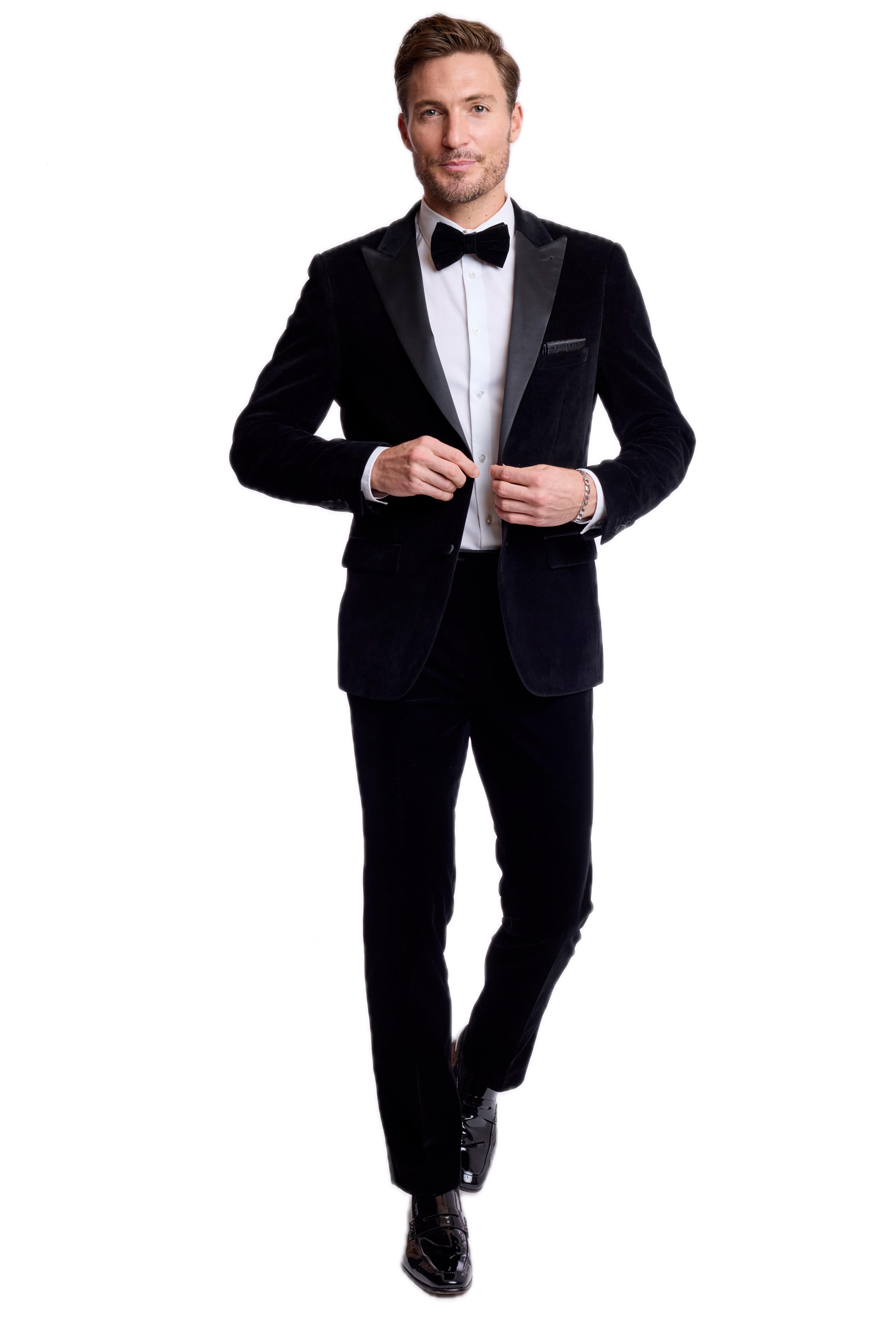 Kyle Big Peak Tux Jacket - slim - Jet Black Velvet