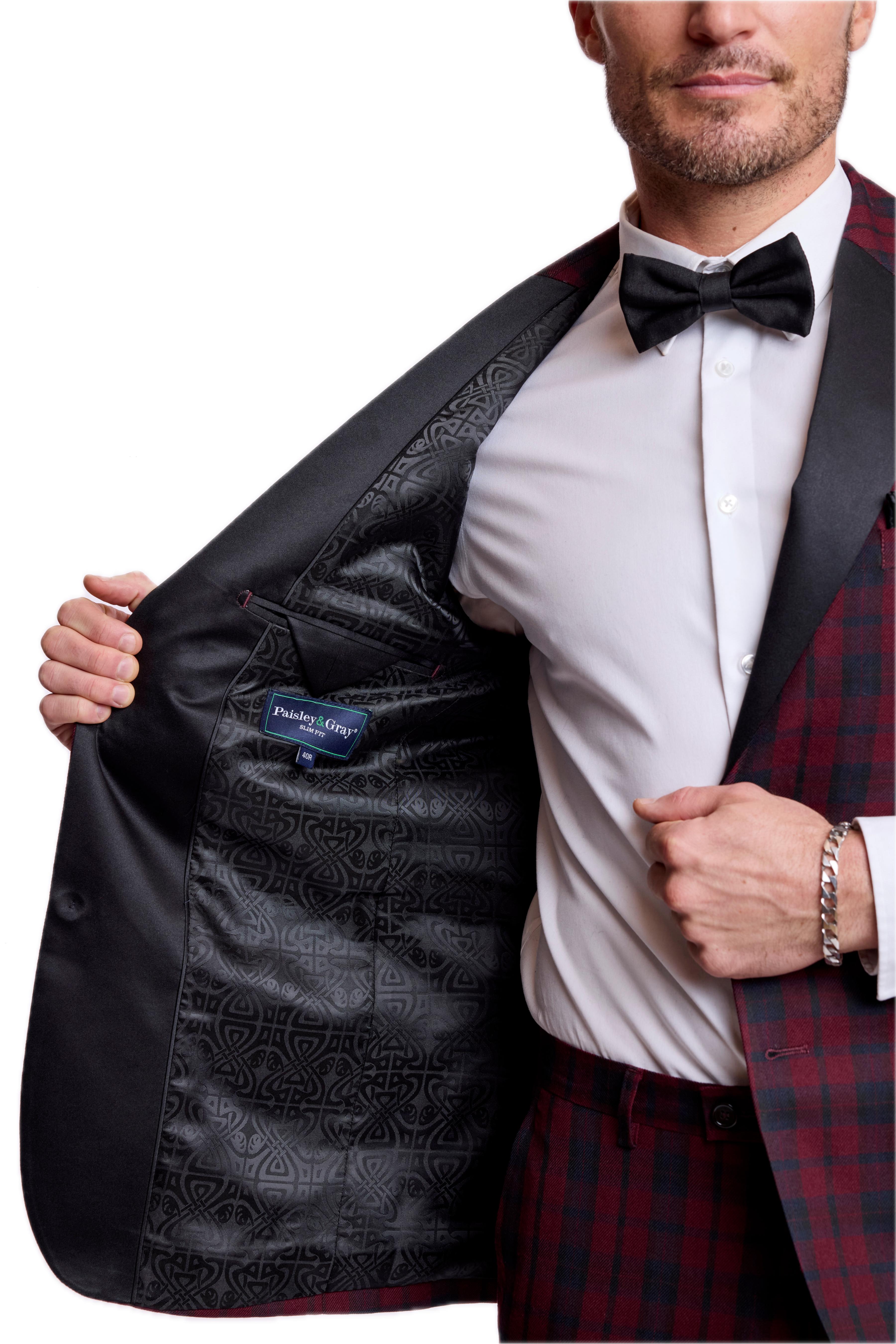 Kyle Big Peak Tux Jacket - slim - Burgundy Black Tartan