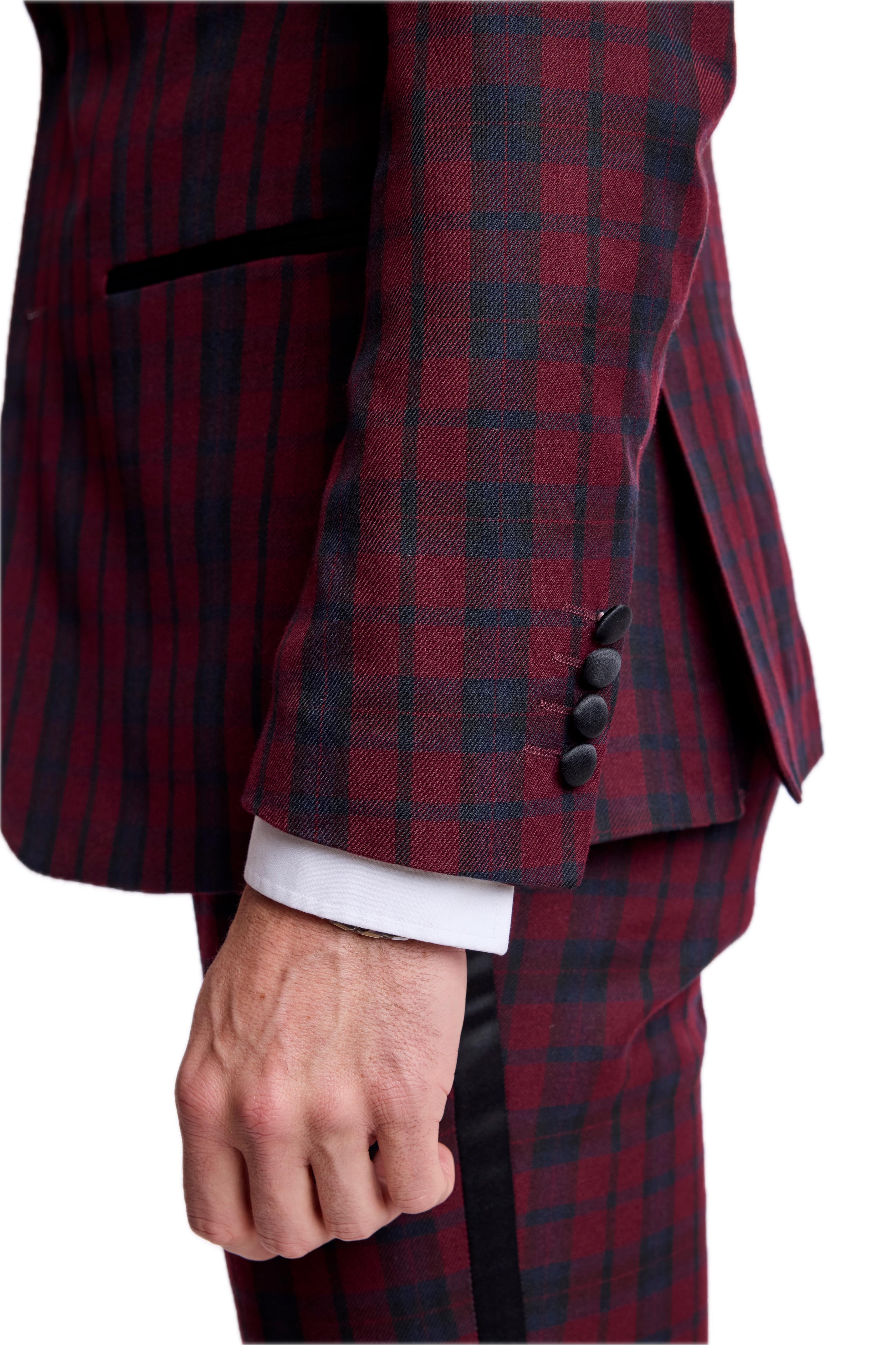 Kyle Big Peak Tux Jacket - slim - Burgundy Black Tartan