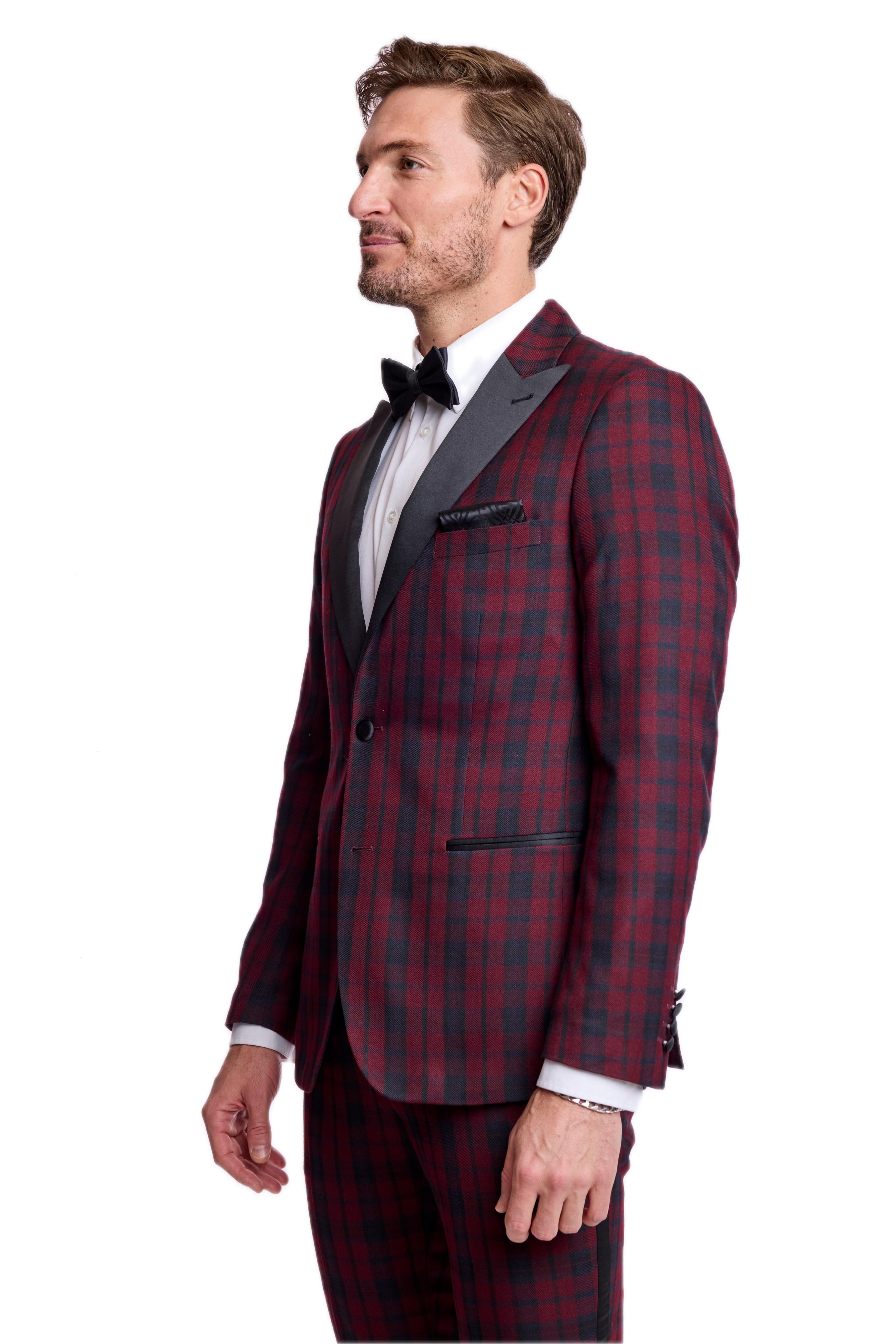 Kyle Big Peak Tux Jacket - slim - Burgundy Black Tartan