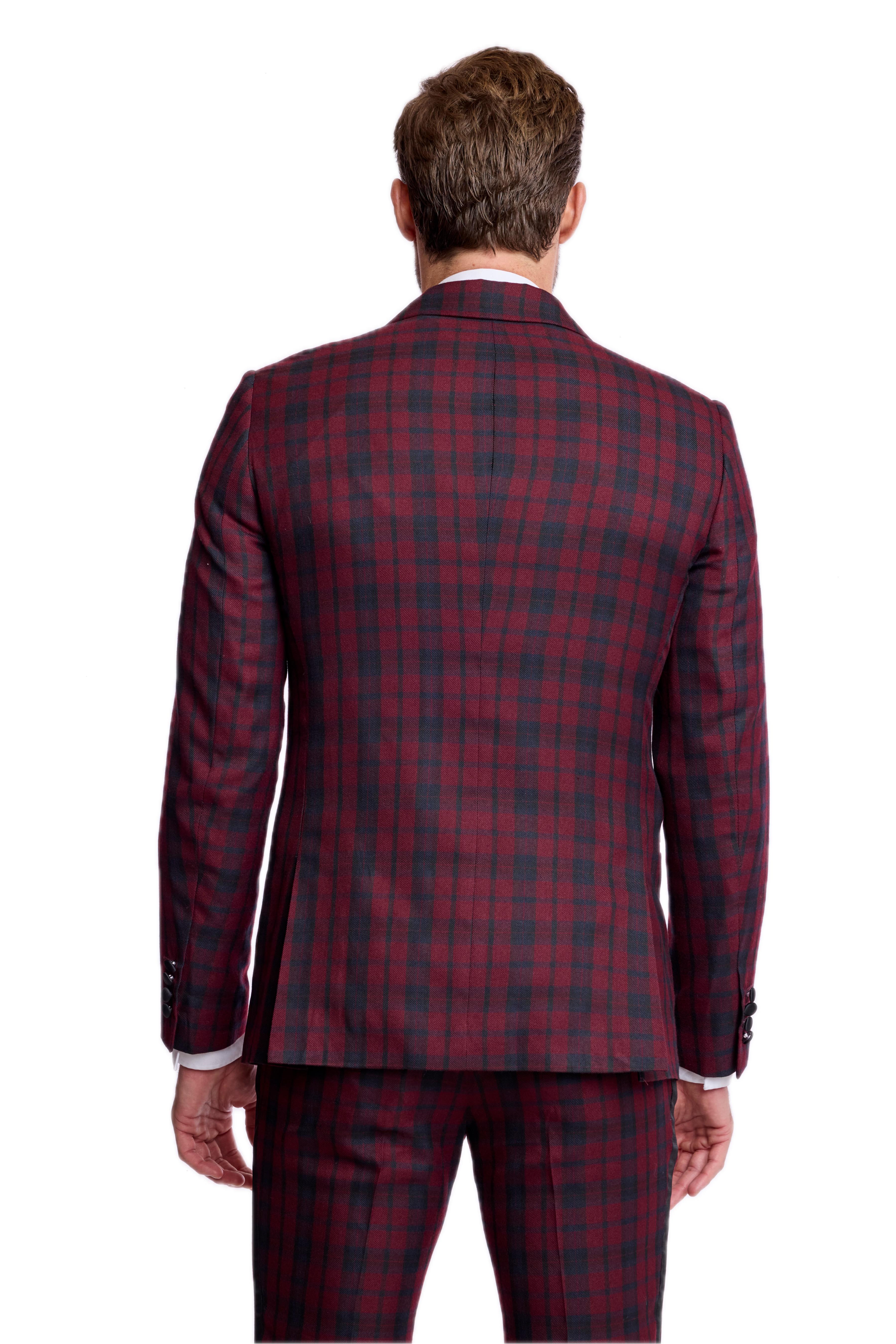 Kyle Big Peak Tux Jacket - slim - Burgundy Black Tartan
