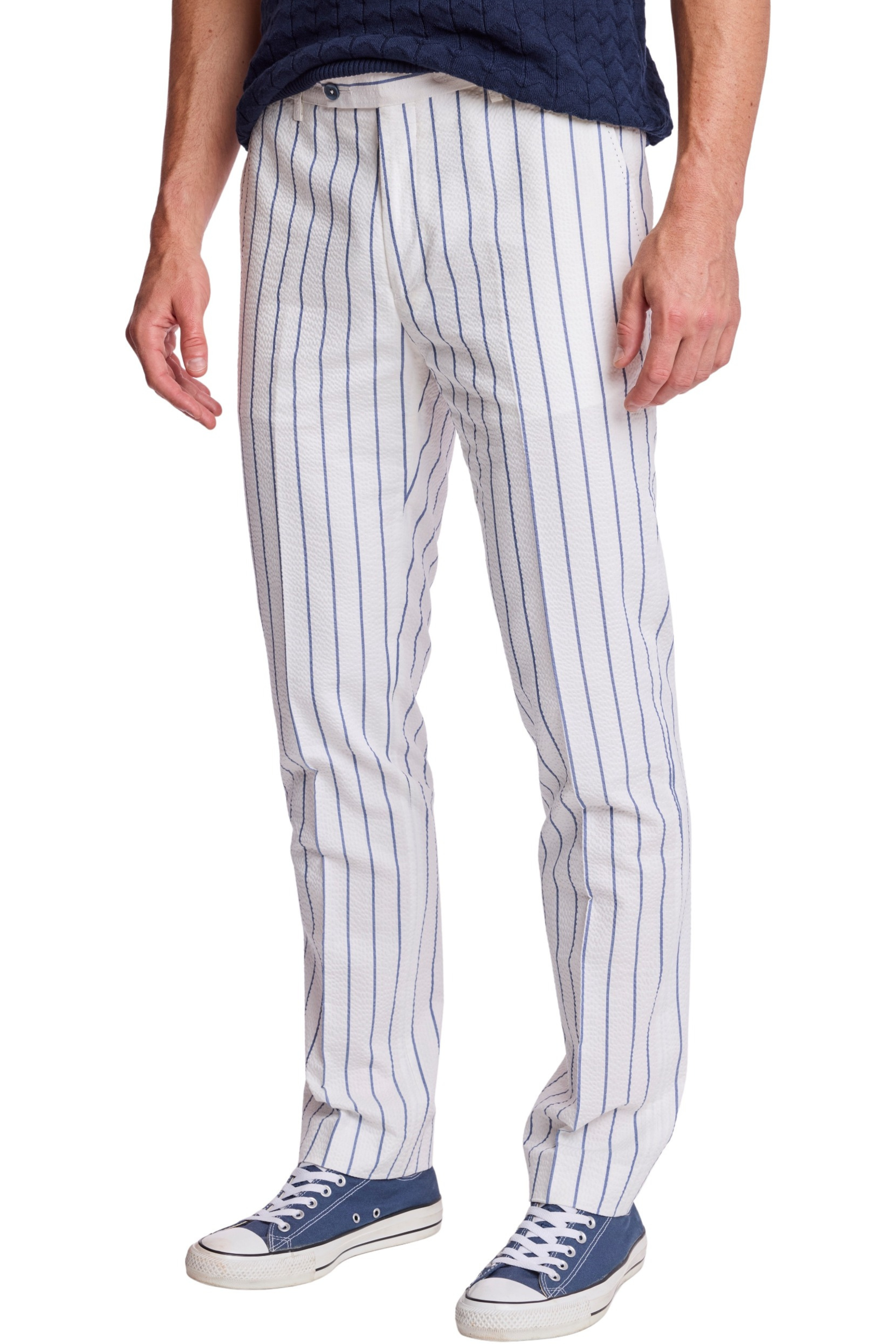 Downing Pants - slim - White Seersucker Blue Stripe
