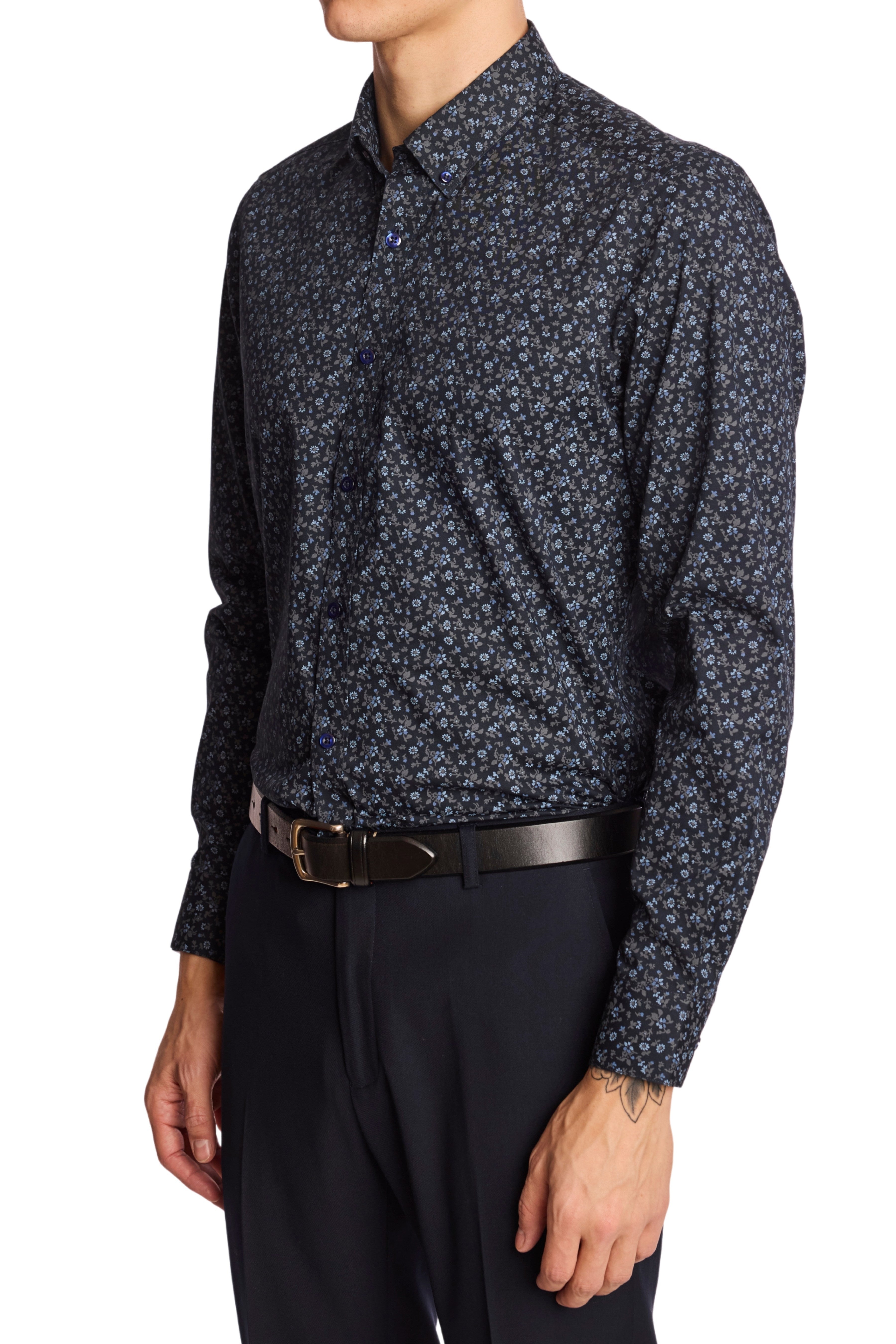 Brian Button Down Shirt - Navy and Grey Floral
