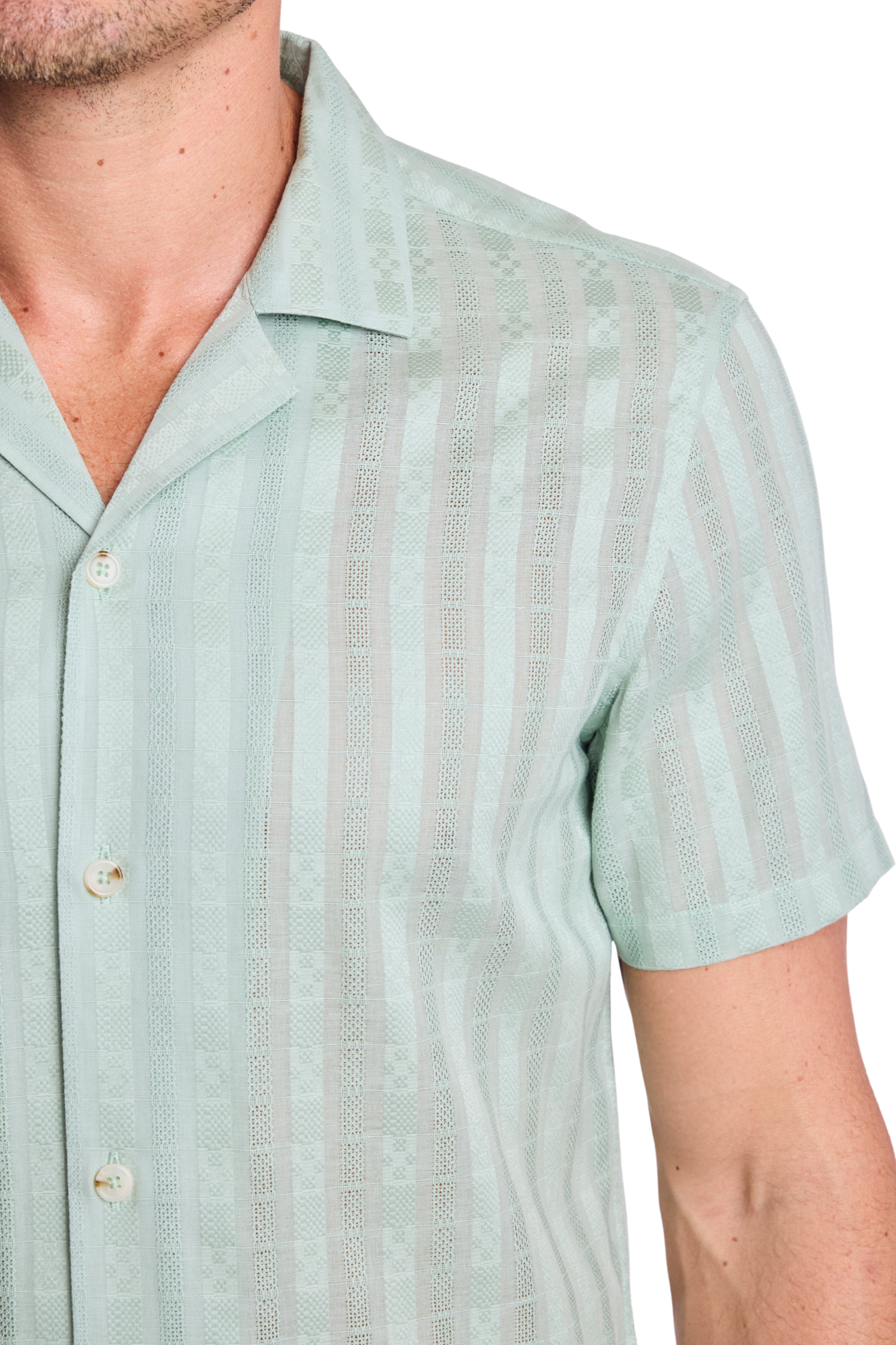 S/S Camp Collar Shirt - Mint Dobby Stripes