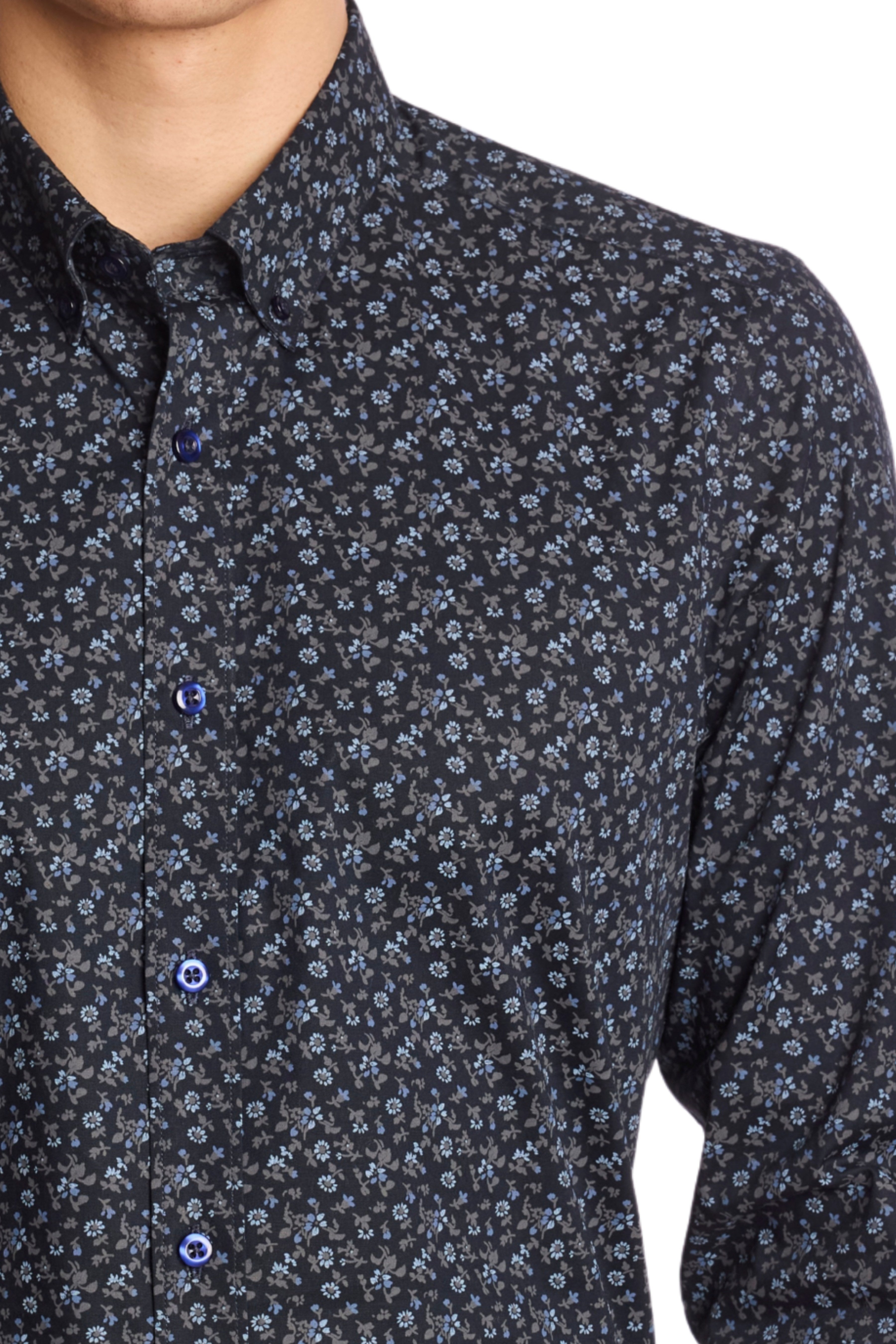 Brian Button Down Shirt - Navy and Grey Floral