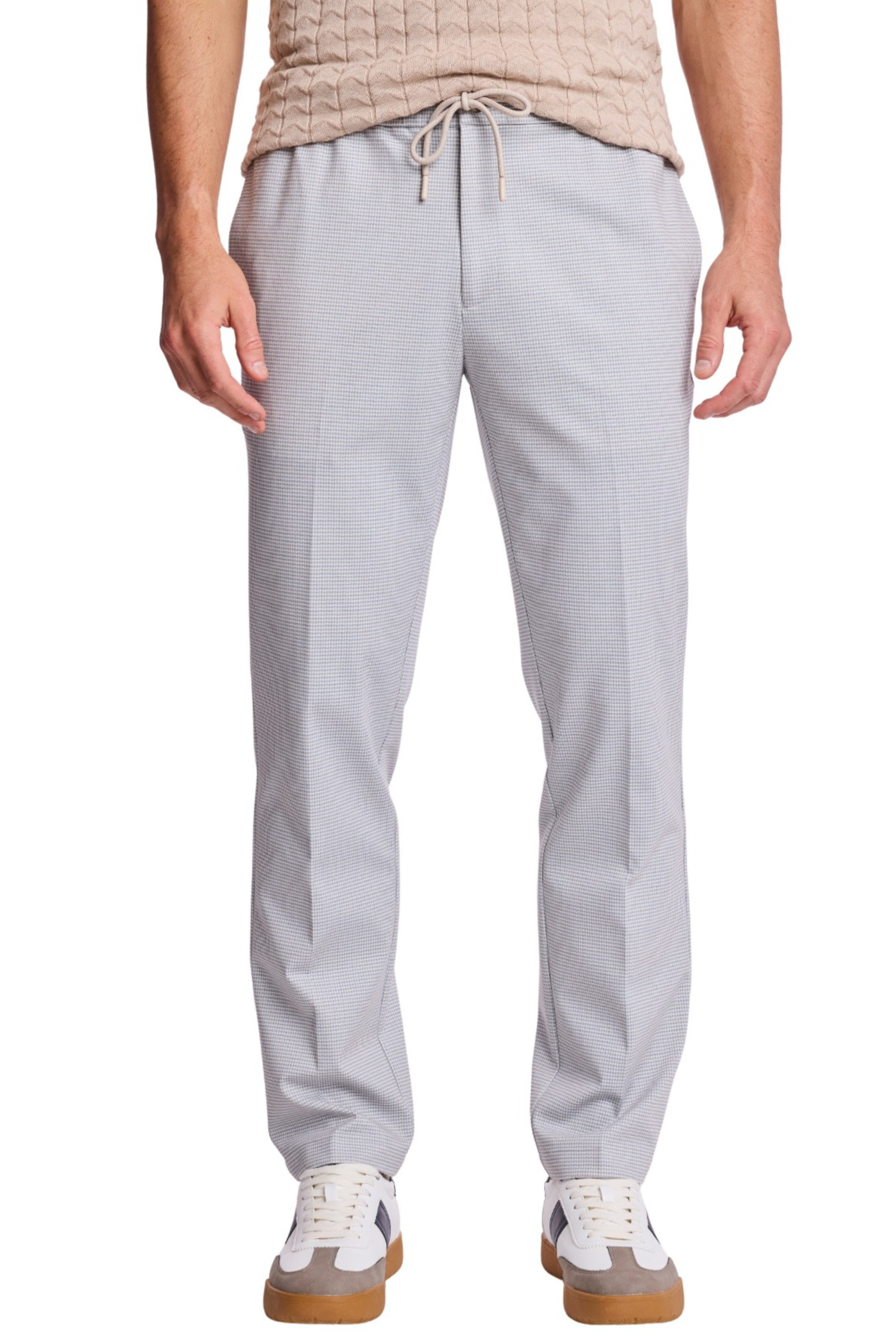 Chester Drawstring Pants - slim - Steel Puddle Knit Houndstooth