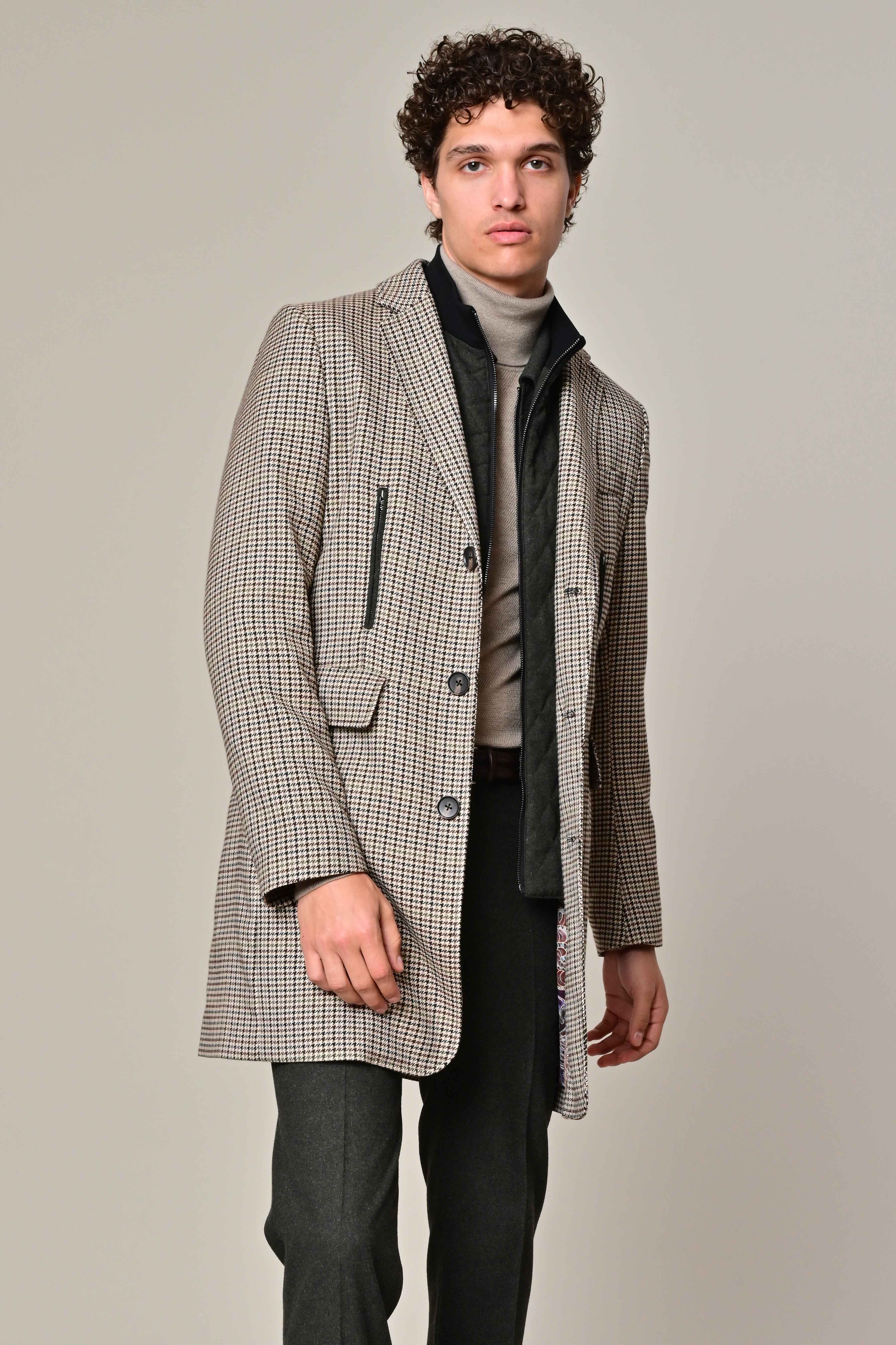 Alexander Coat - Removable Bib - slim - Brown Green Houndstooth
