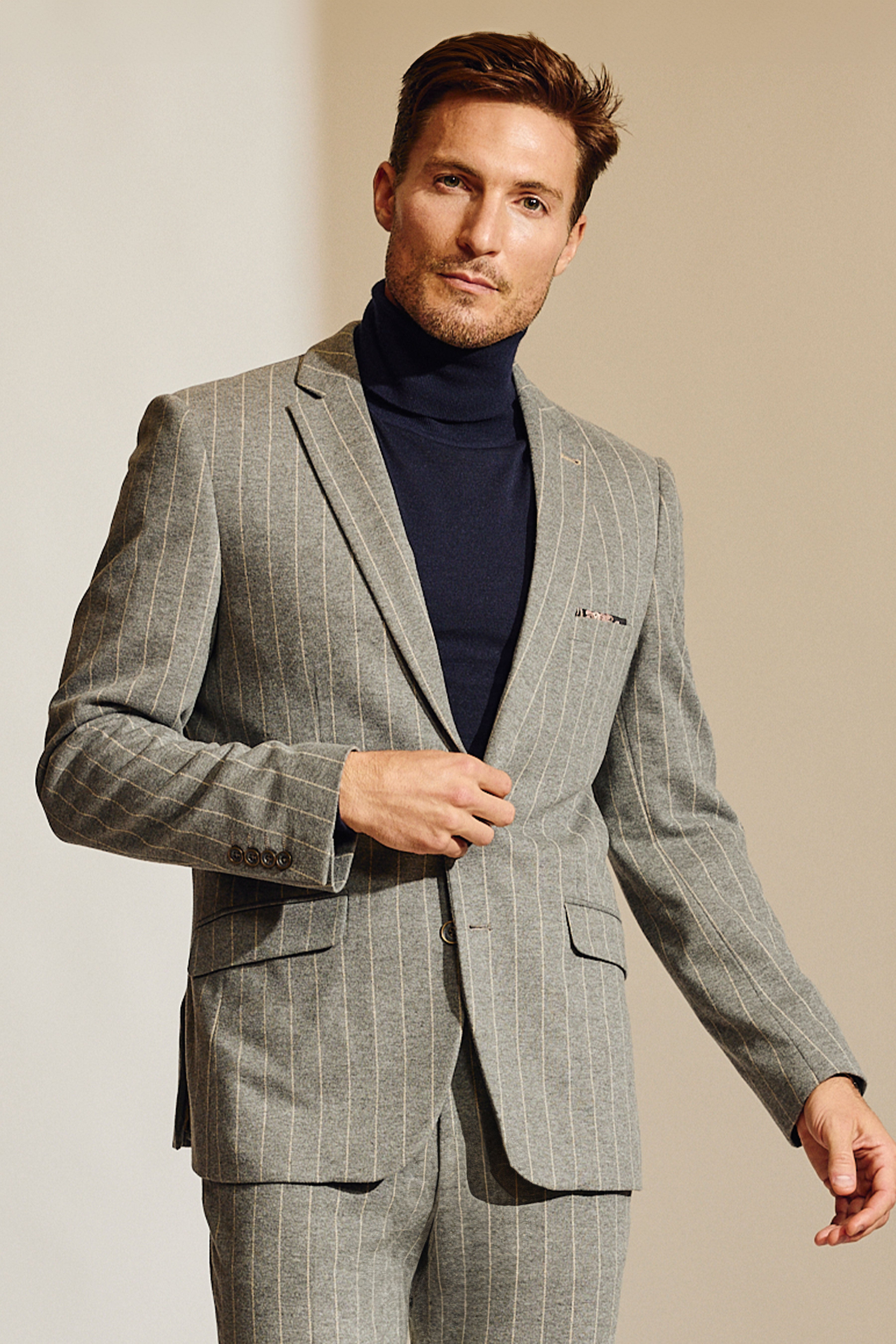 Dover Notch Jacket - slim - LT Grey Tan Pinstripe