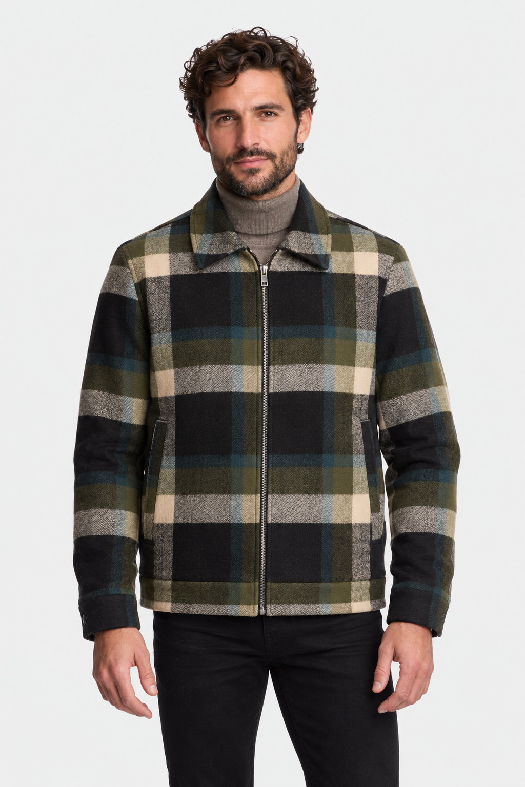 Mechanics Zip Up Jacket - Khaki Buffalo Plaid