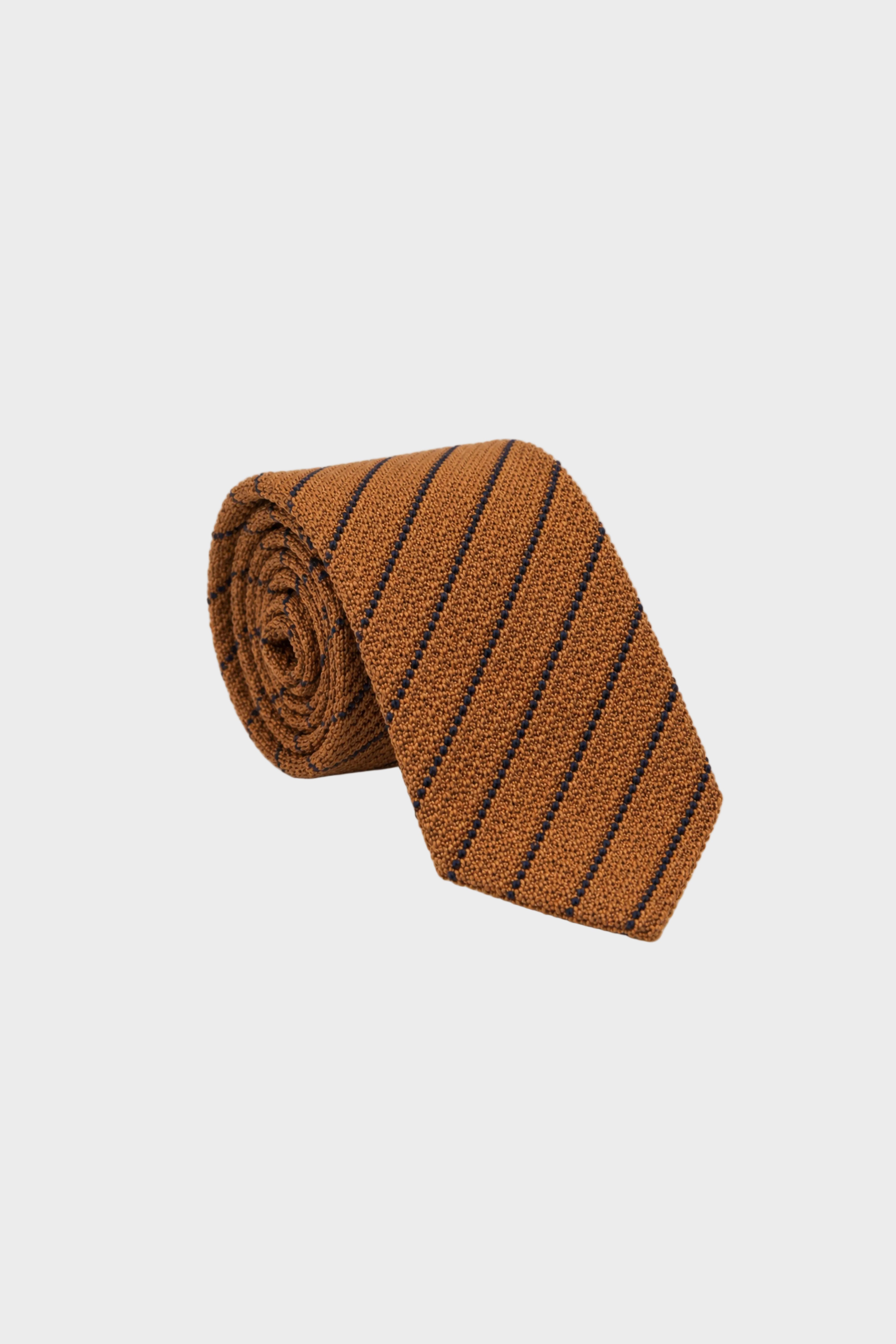 Stanley Striped Knit Tie - Caramel Brown Stripe