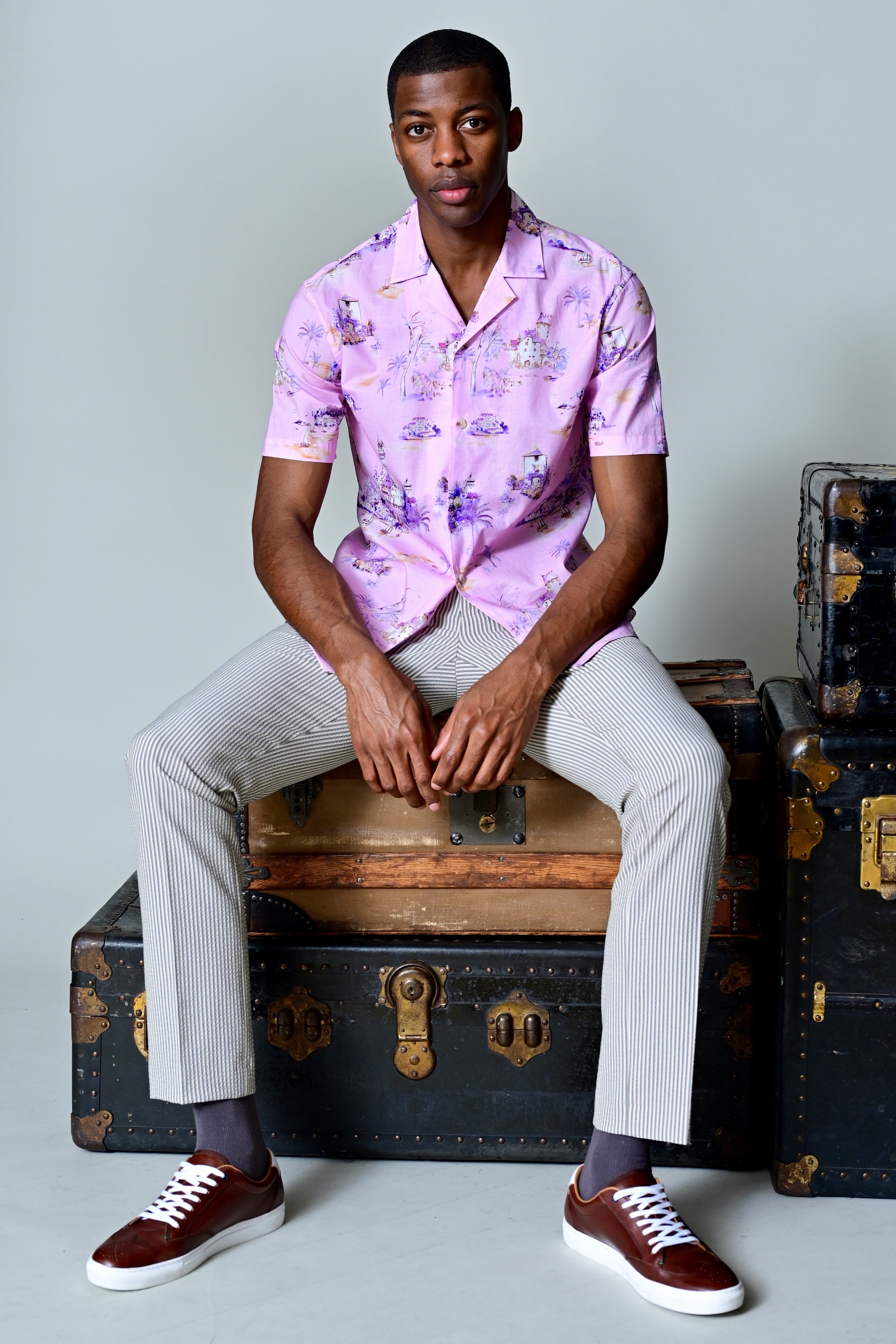 S/S Camp Collar Shirt - Pink Summer Island
