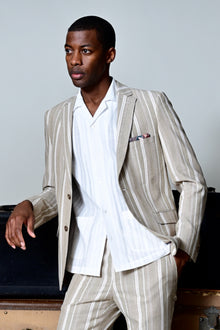  S/S Camp Collar 2 Pkt Shirt - White Dobby Stripes