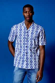  S/S Camp Collar Shirt - Wt Blue Sun Moon