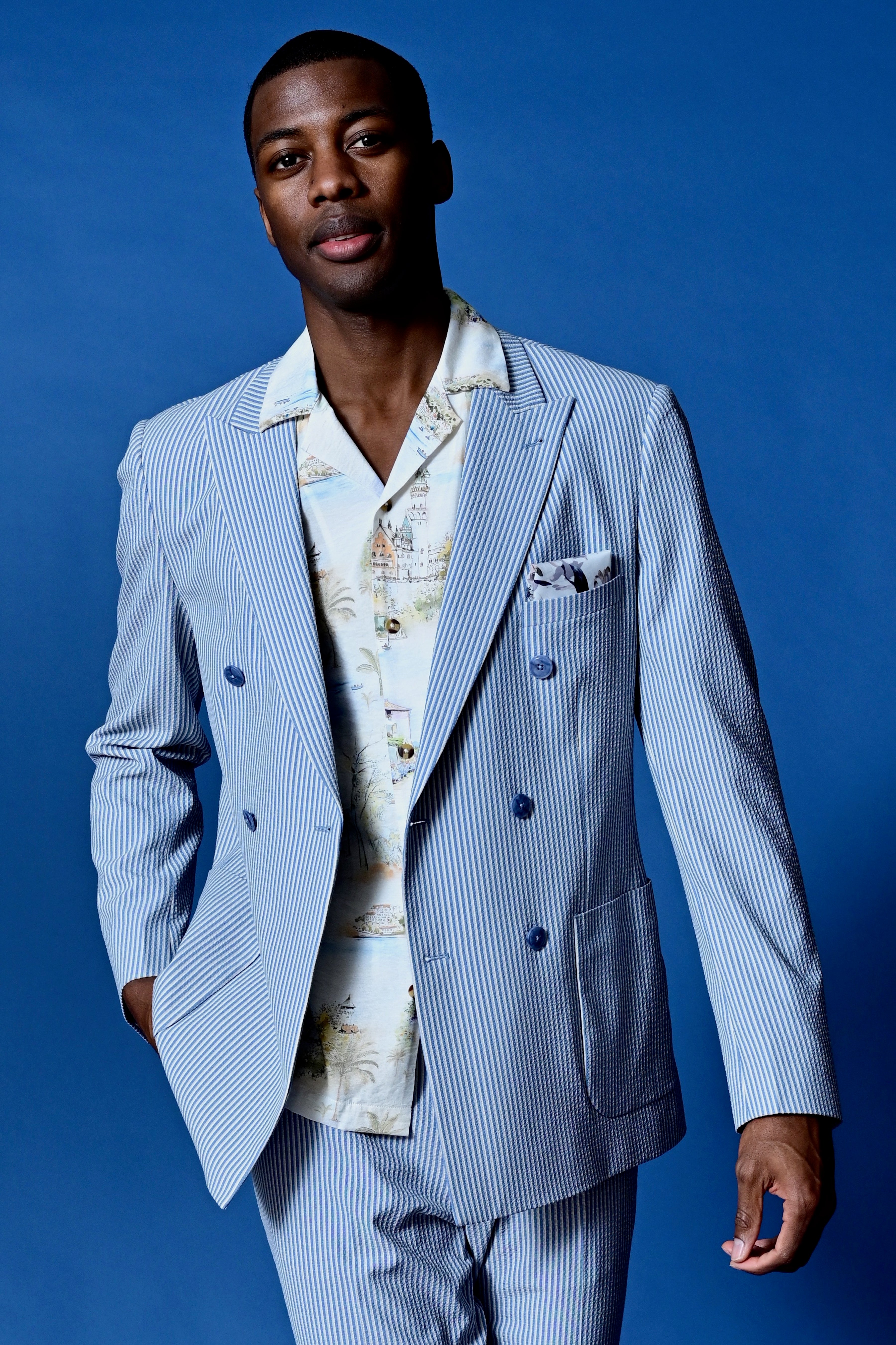 Soho Peak DB Jacket - slim - Blue Grey Cream Seersucker