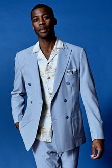  Soho Peak DB Jacket - slim - Blue Grey Cream Seersucker