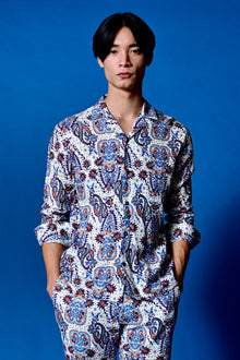  L/S Camp Collar Shirt - White Blue Orange Paisley