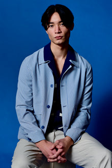  Milo Buttoned Bomber Jacket  - slim - Blue Grey Cream Seersucker
