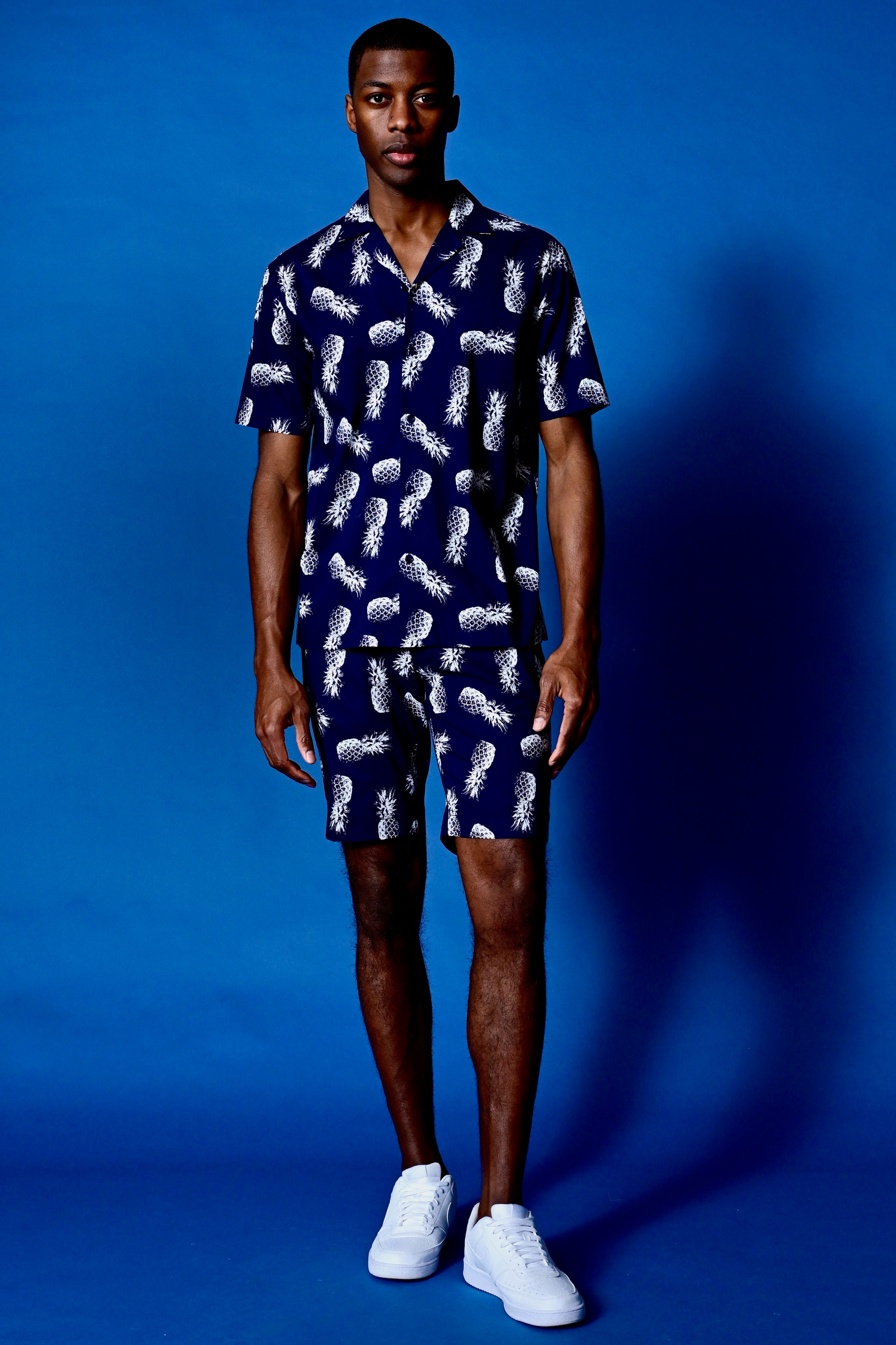 S/S Camp Collar Shirt - Navy Pineapple