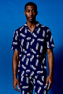 S/S Camp Collar Shirt - Navy Pineapple