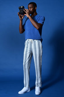  Chester Drawstring Pants - slim - Navy White Diamond Stripes