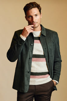  New City Button Up Jacket - Dark Green Microsuede