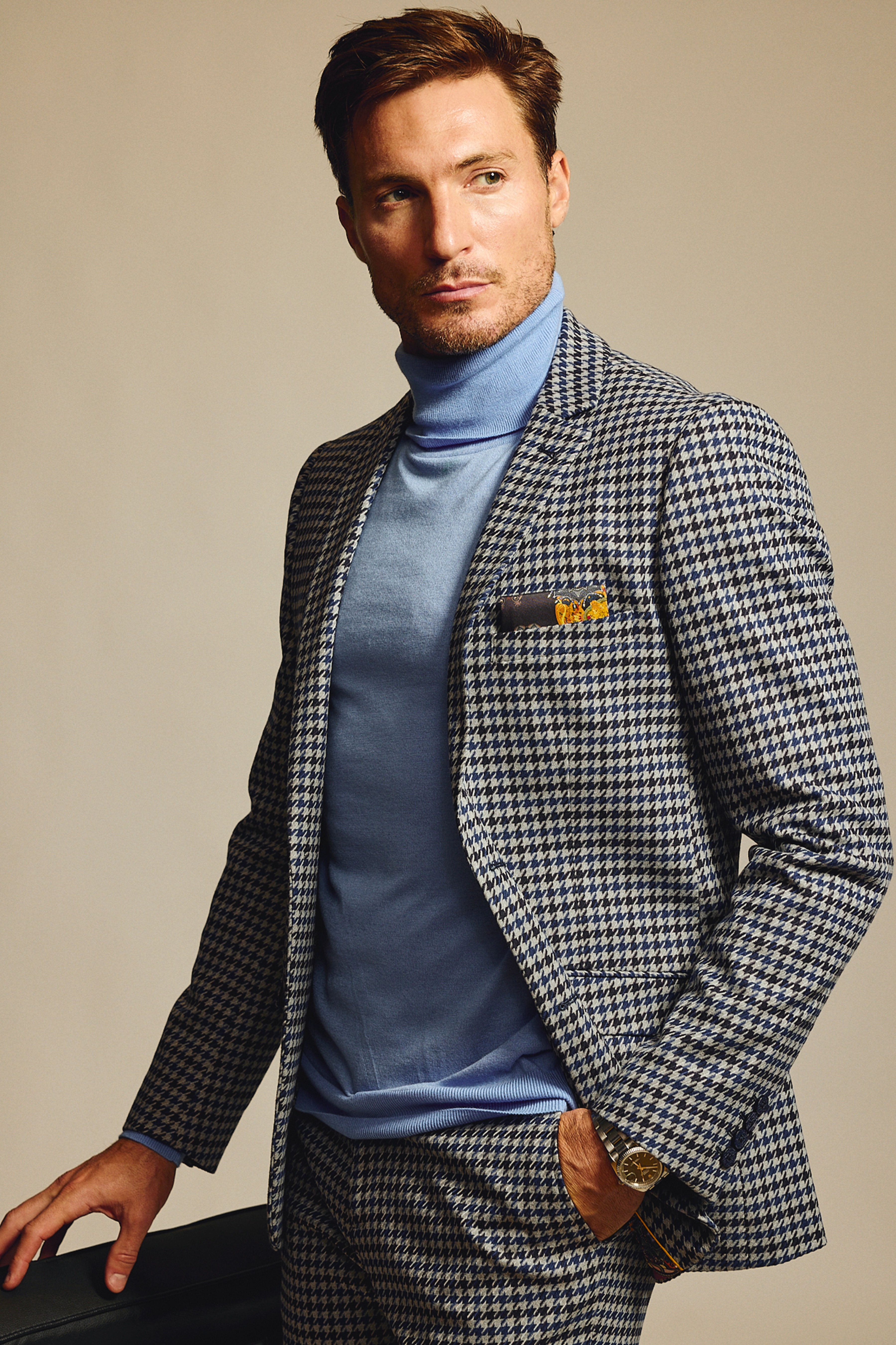 Dover Notch Jacket - slim - Blue Black Houndstooth