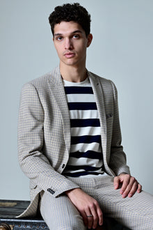  Crew Neck T-Shirt - Navy White Wide Stripes