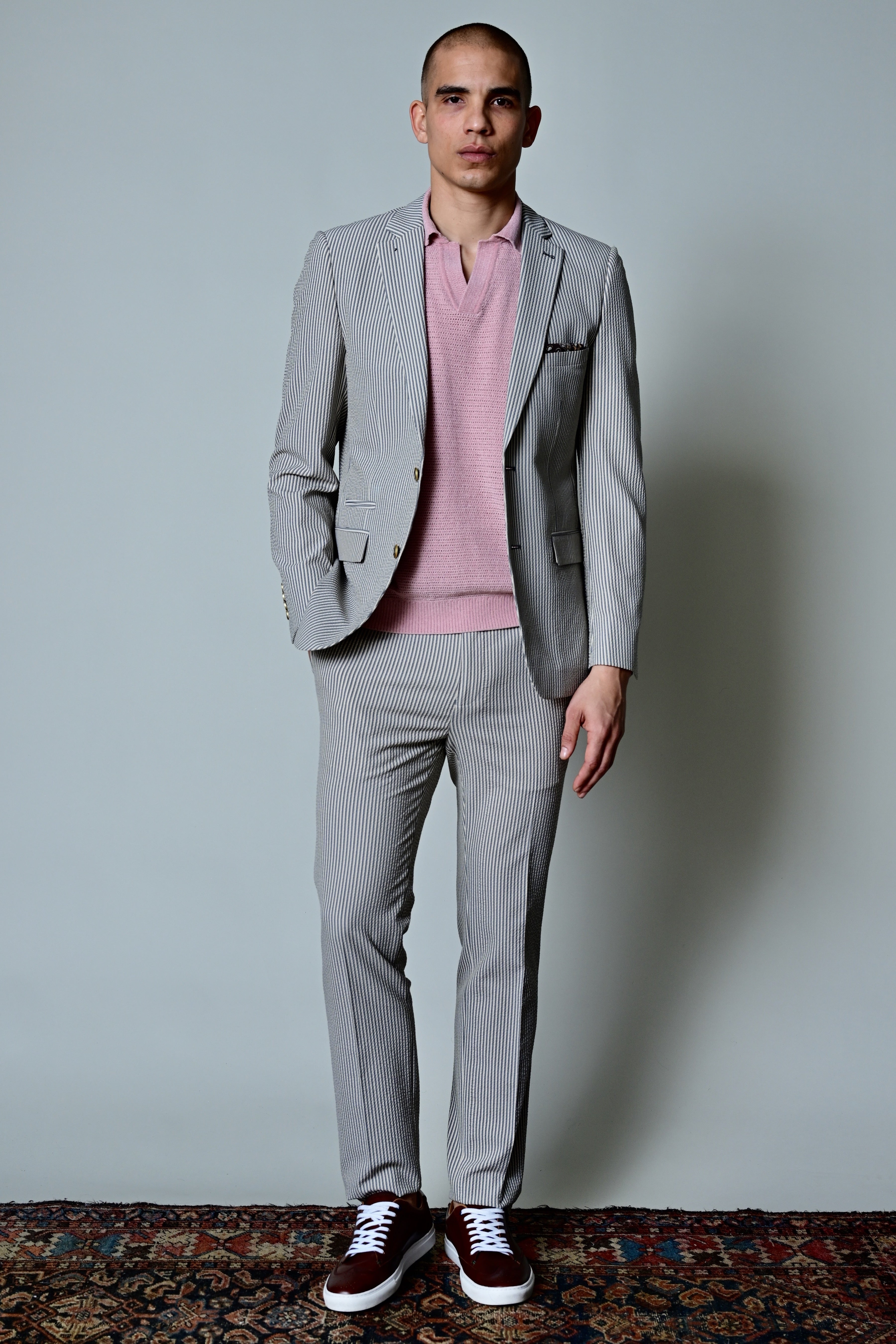 Dover Notch Jacket  - slim - Grey Tan Cream Seersucker