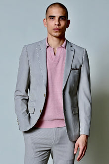  Dover Notch Jacket  - slim - Grey Tan Cream Seersucker