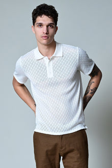  3 Button Knitted Polo - White Diamond