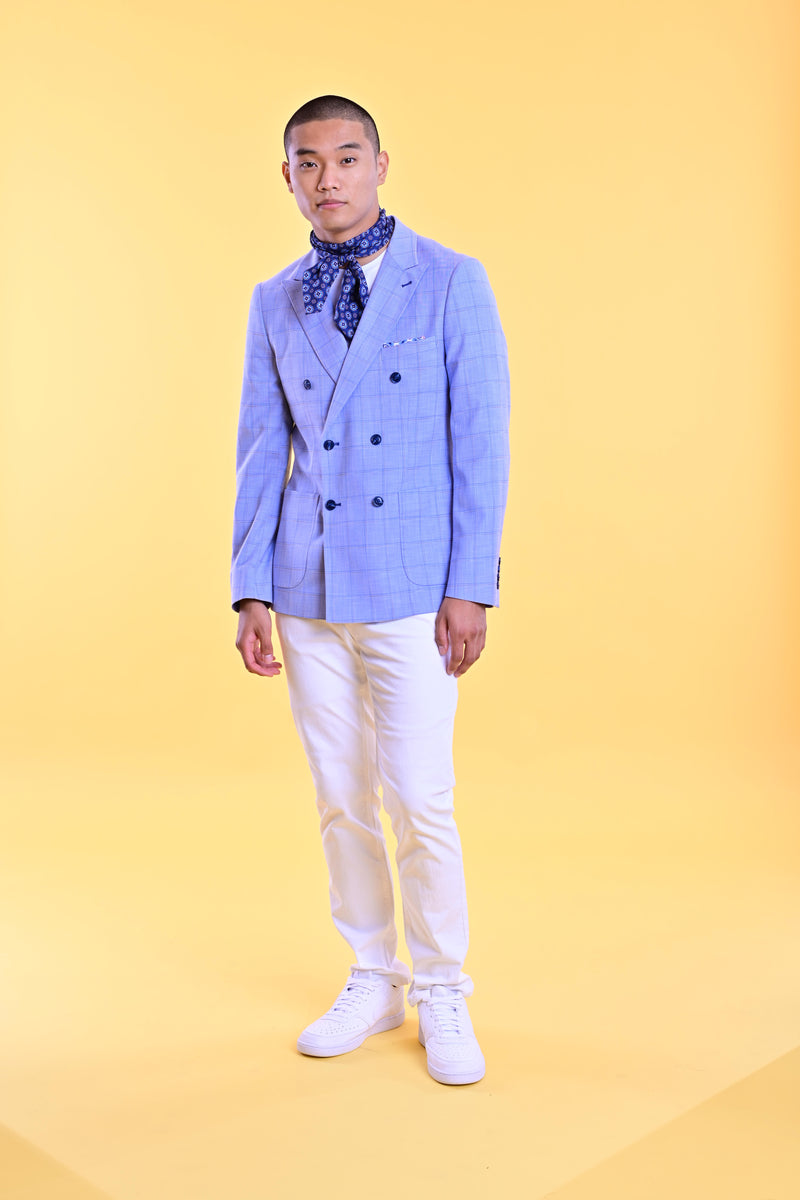 Soho Peak DB Jacket slim Blue Double Check Paisley & Gray