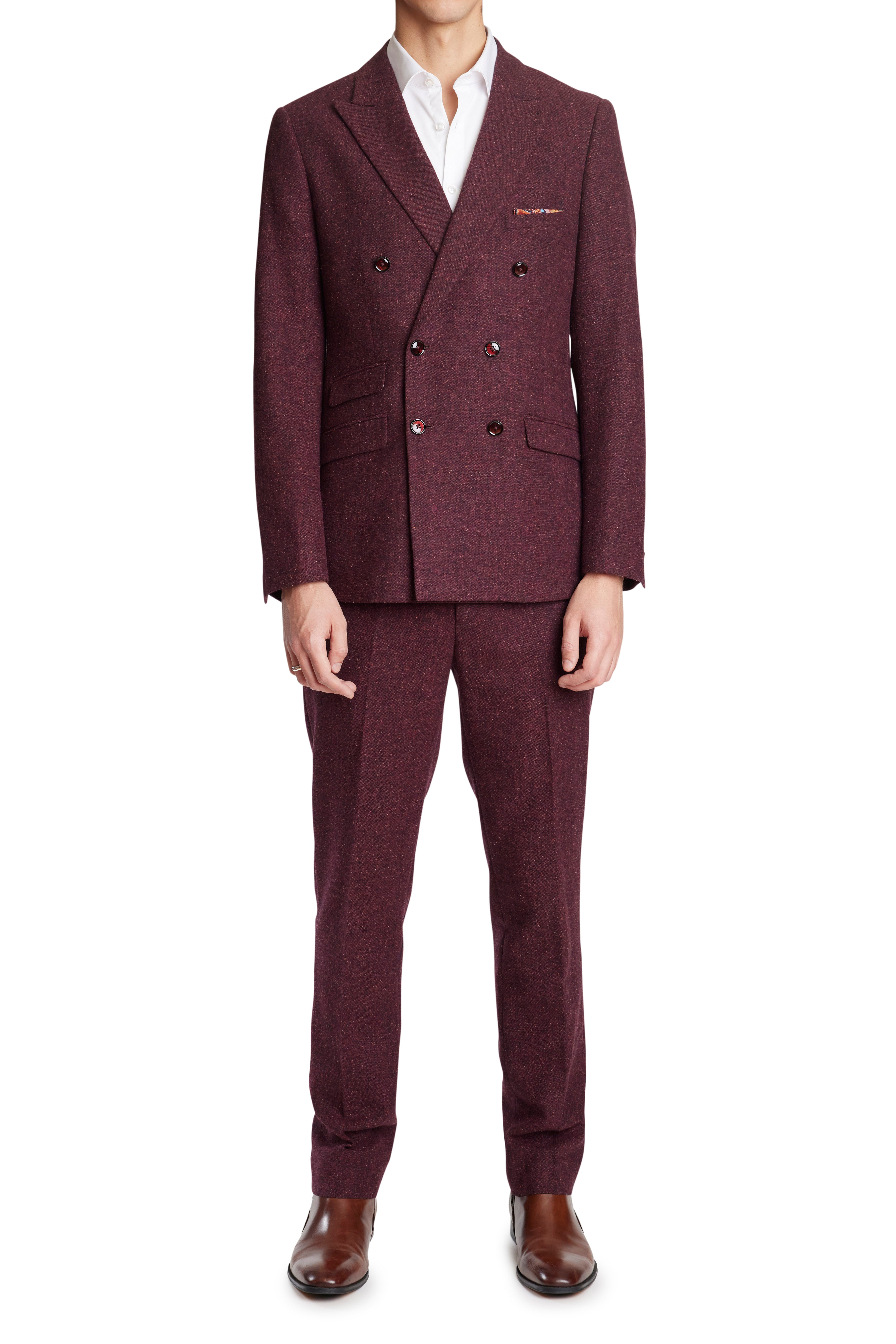 Soho Peak Double Breasted Jacket - slim - Burgundy Speckle