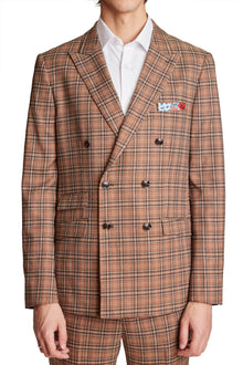  Soho Peak Double Breasted Jacket - slim - Chocolate Tan Check