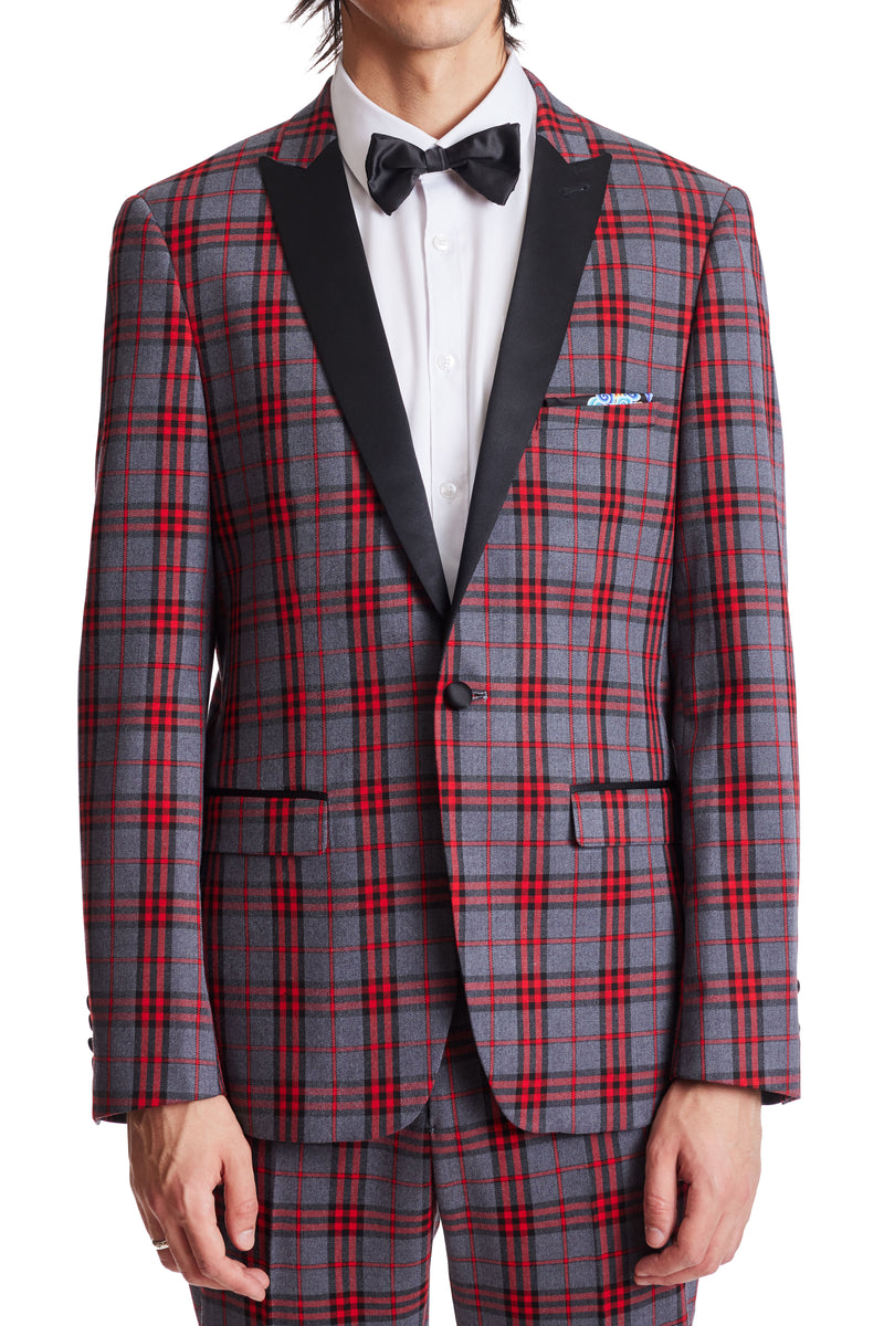 Grosvenor Peak Tux Jacket - slim - Red Char Tartan – Paisley & Gray