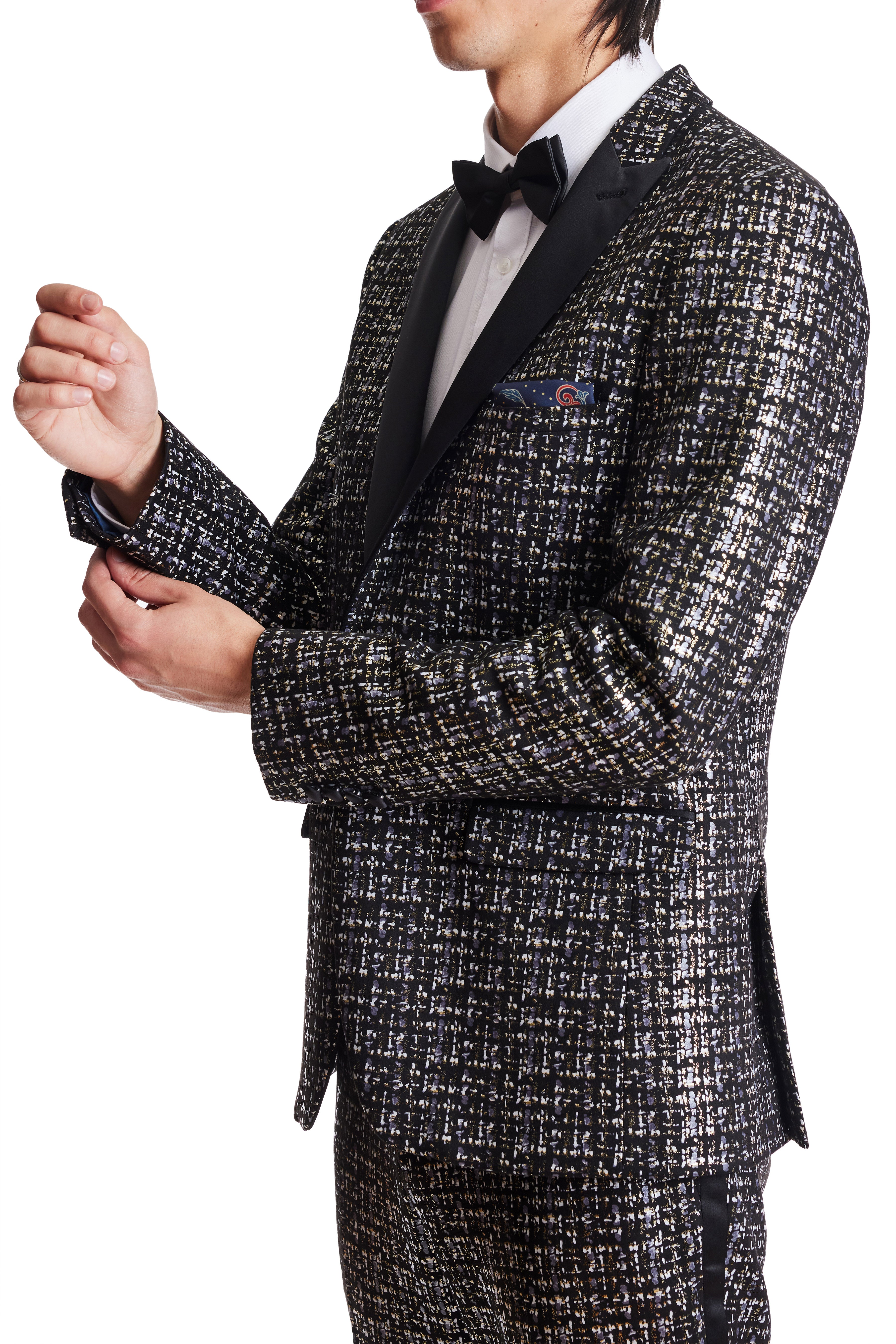 Grosvenor Peak Tux Jacket - slim - Black Silver & Gold