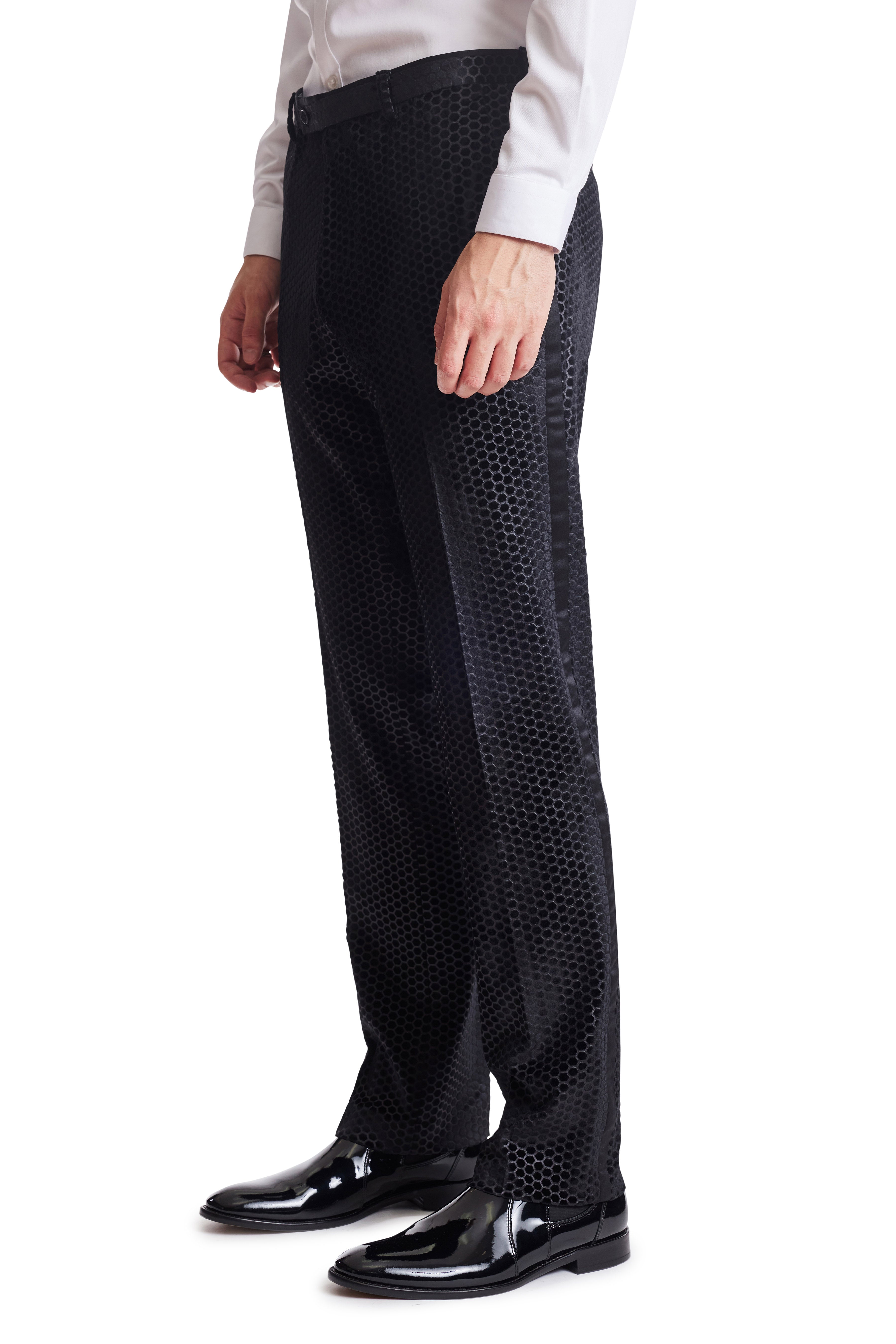 Sloane Tux Pants - slim - Blk Honeycomb Velvet