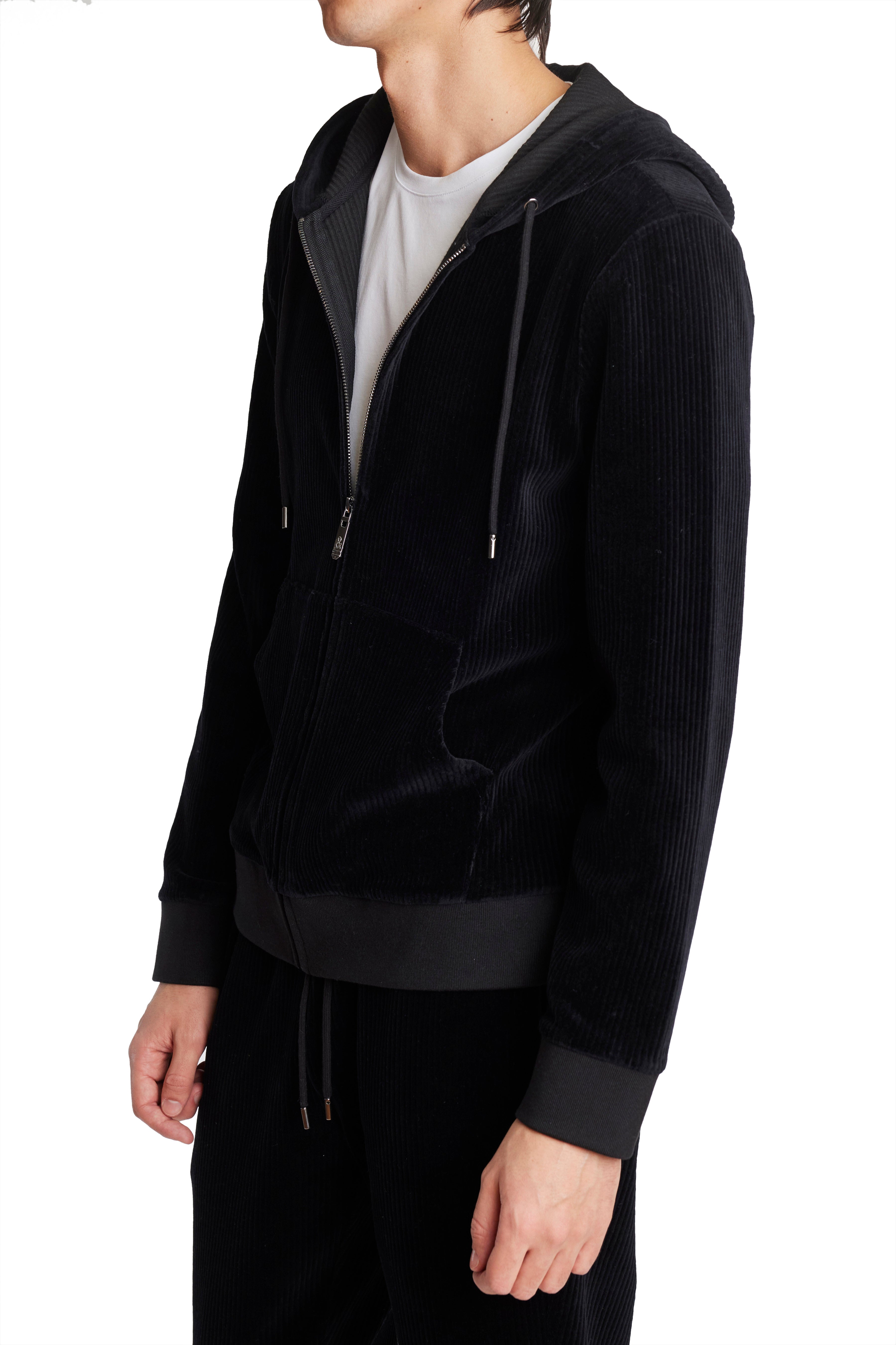 Weekend Zip Up Hoody - Black Wide Wale