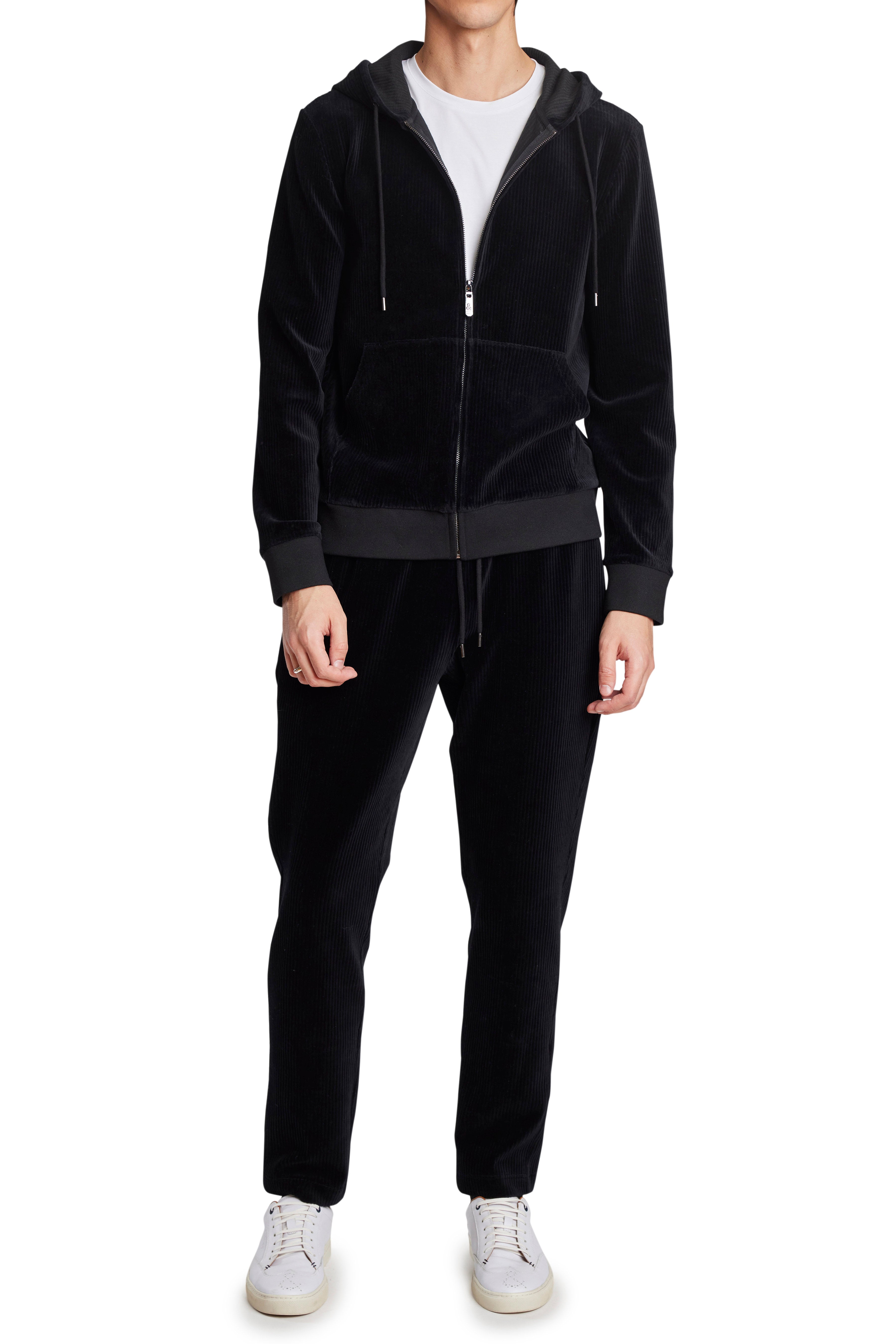 Weekend Zip Up Hoody - Black Wide Wale