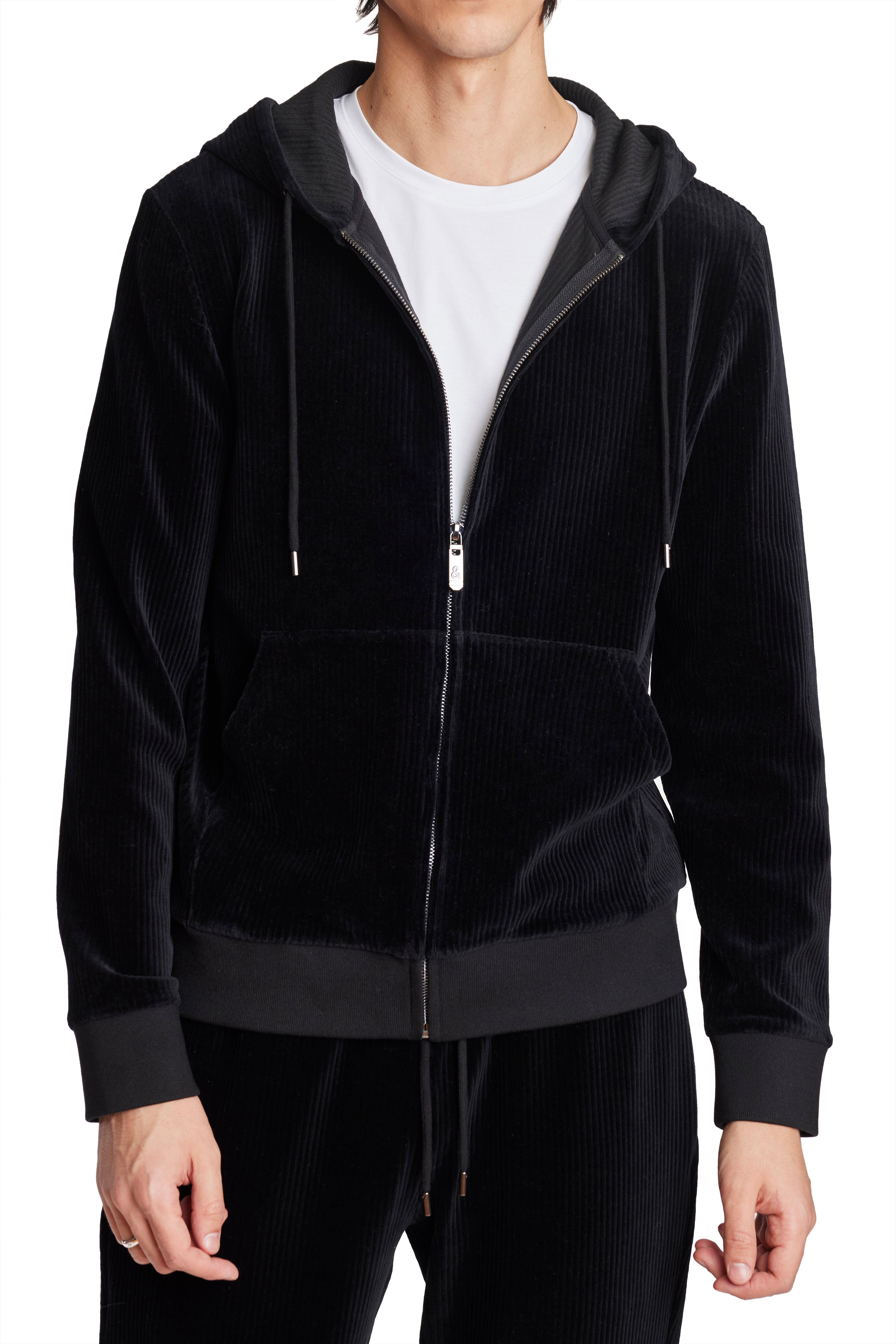 Weekend Zip Up Hoody - Black Wide Wale