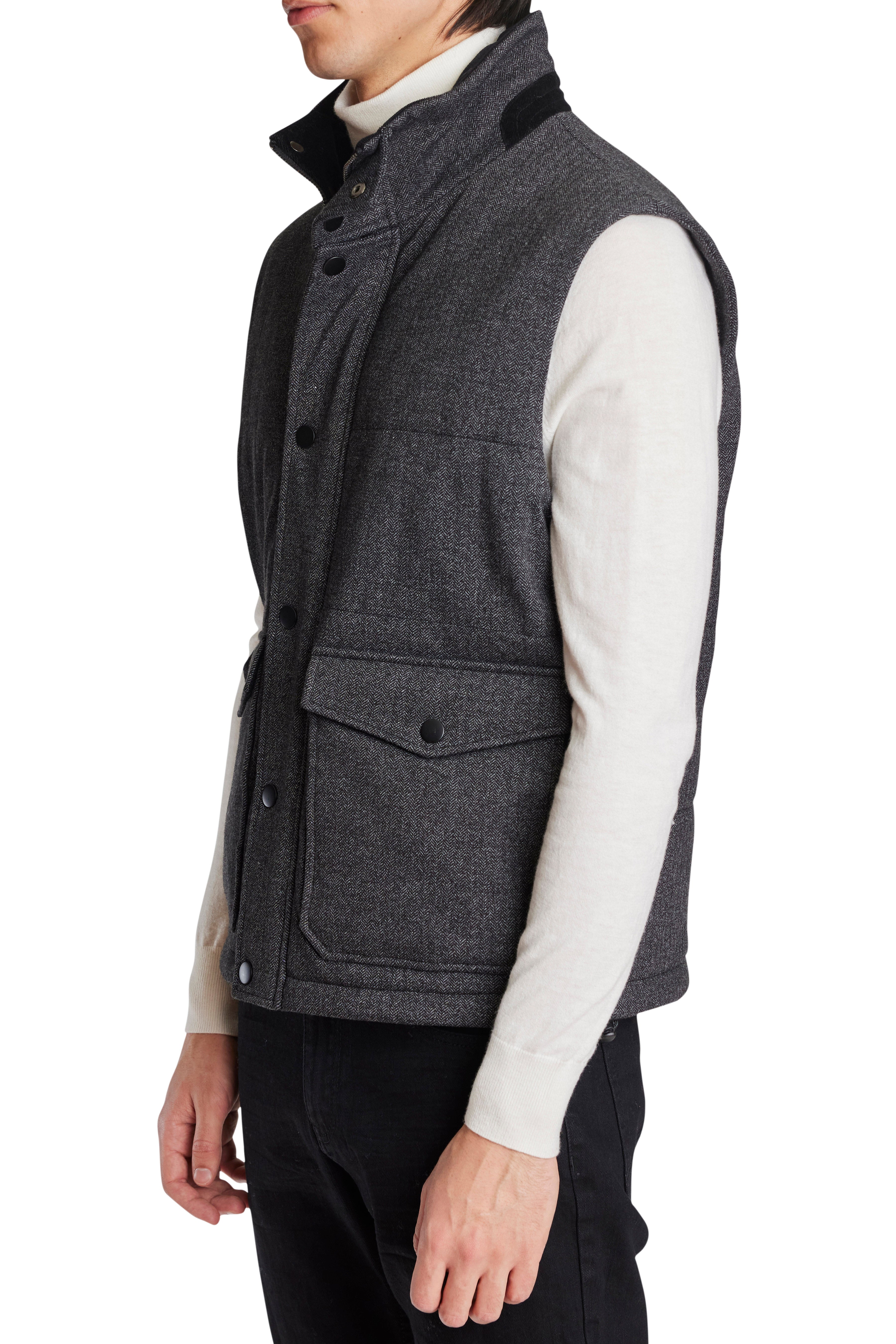 Honeycutt Puffer Vest - Black Char Herringbone