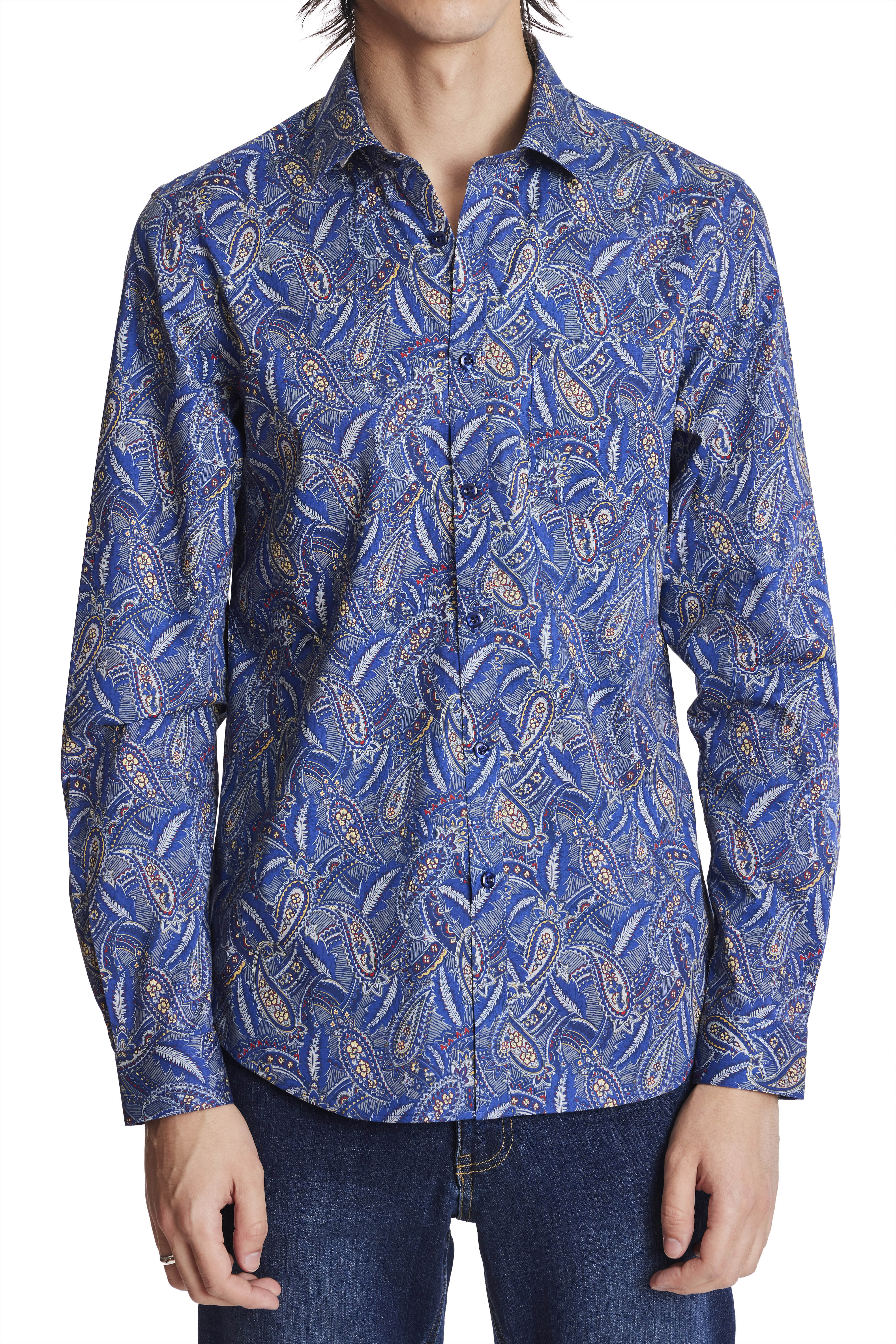 Samuel Spread Collar Shirt - New Blue Paisley – Paisley & Gray
