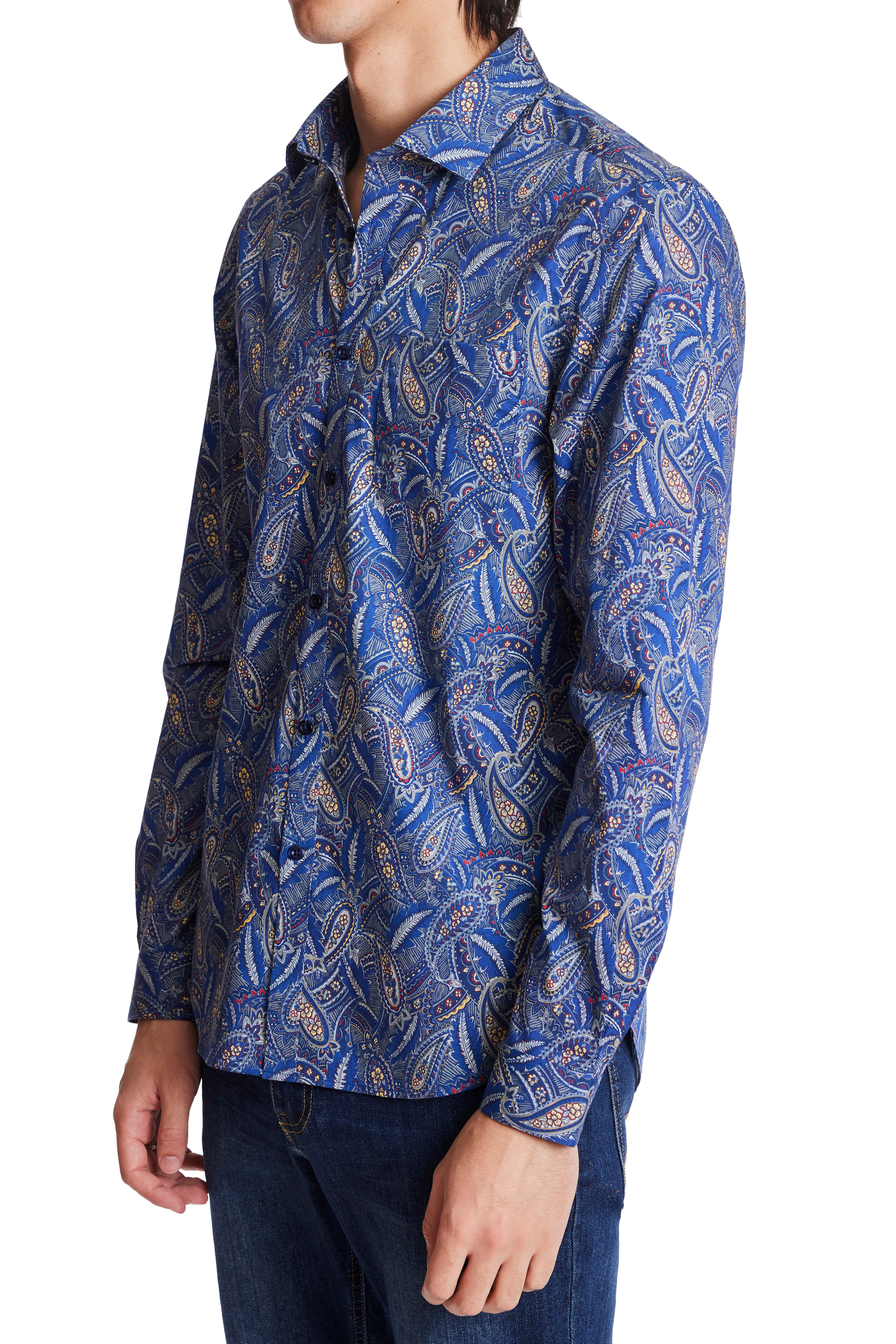 Samuel Spread Collar Shirt - New Blue Paisley